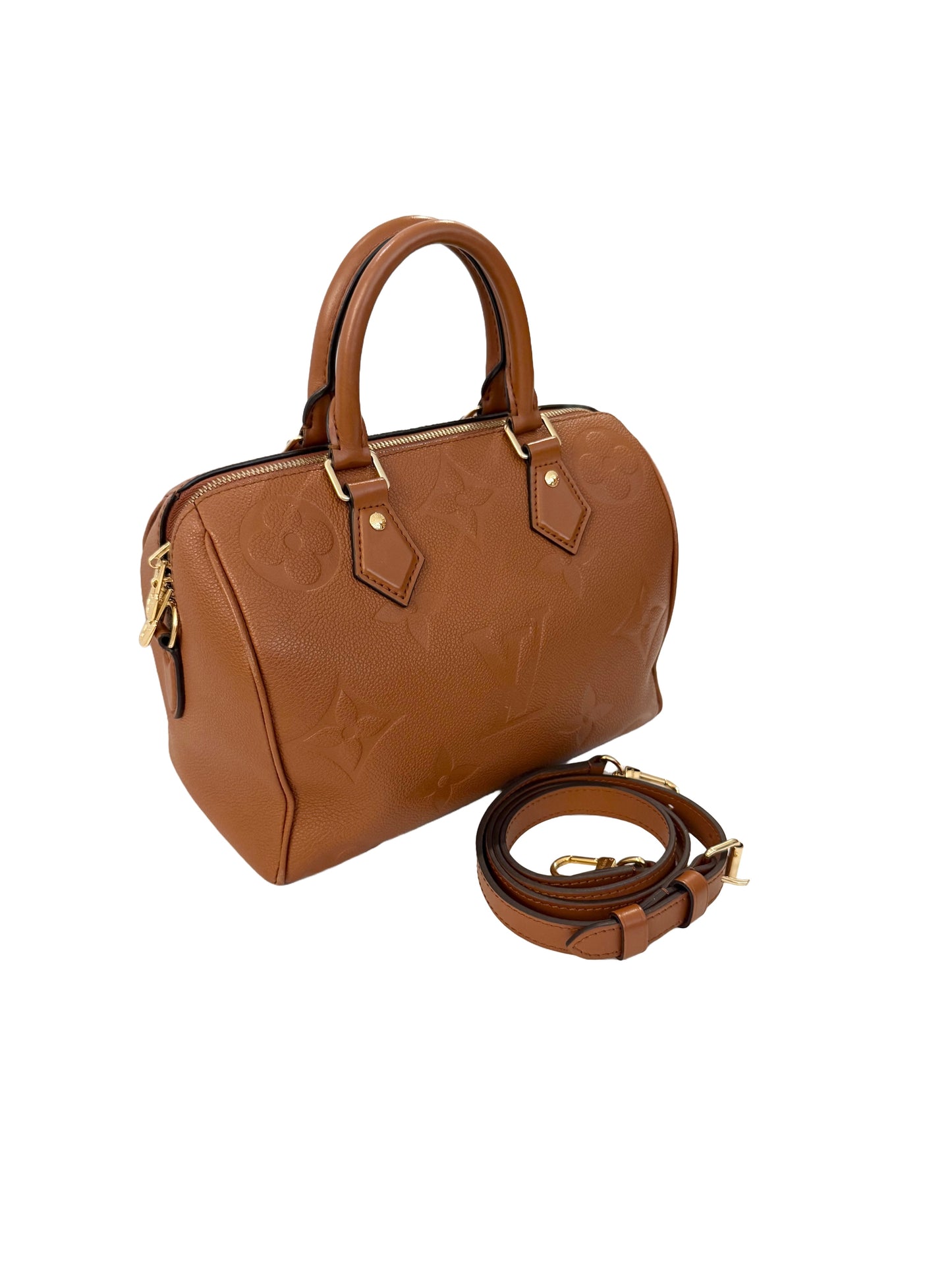 Louis Vuitton Speedy 25 Bandoliere Cognac Brown Handbag Giant Monogram
