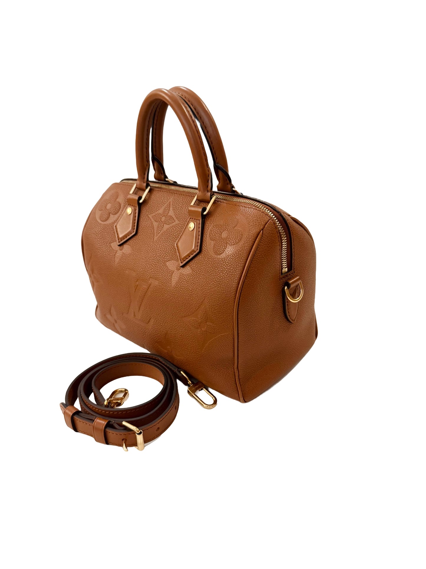 Louis Vuitton Speedy 25 Bandoliere Cognac Brown Handbag Giant Monogram
