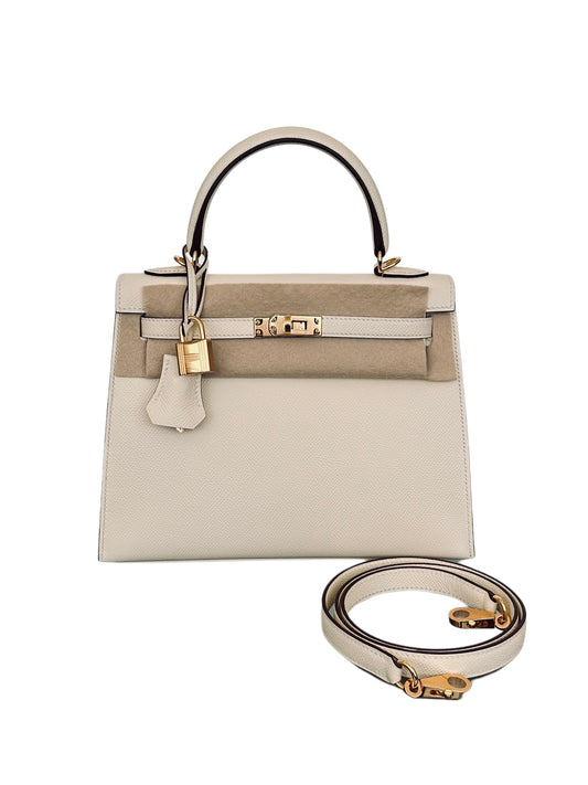 Hermes Special Order HSS Mini Kelly 20 Sellier Bag Craie & Trench Epsom  Leather with Gold Hardware