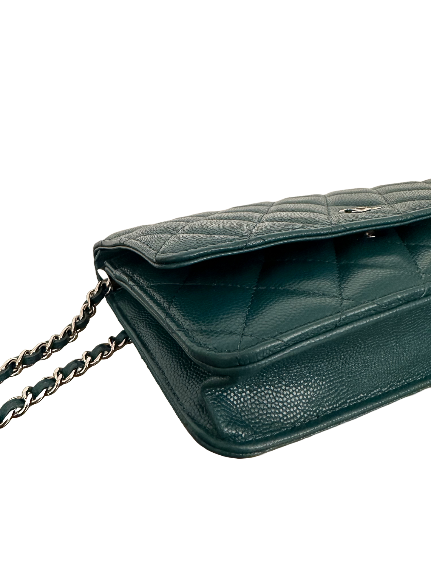 Chanel Quilted Classic Flap Wallet On Chain WOC Caviar Dark Turquoise Teal Green Blue