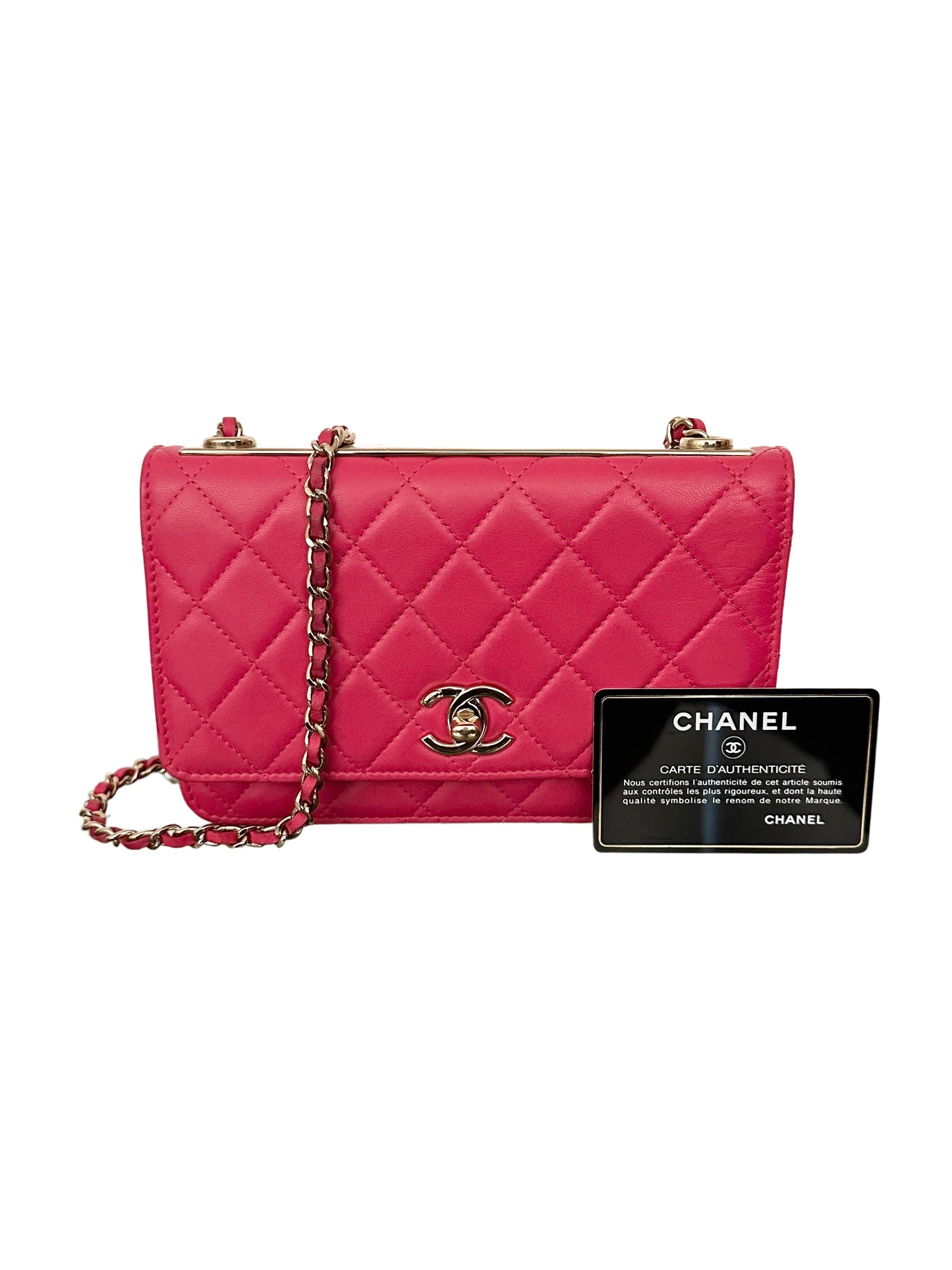 Chanel Trendy CC Wallet on Chain Quilted Flap Lambskin Hot Pink GHW