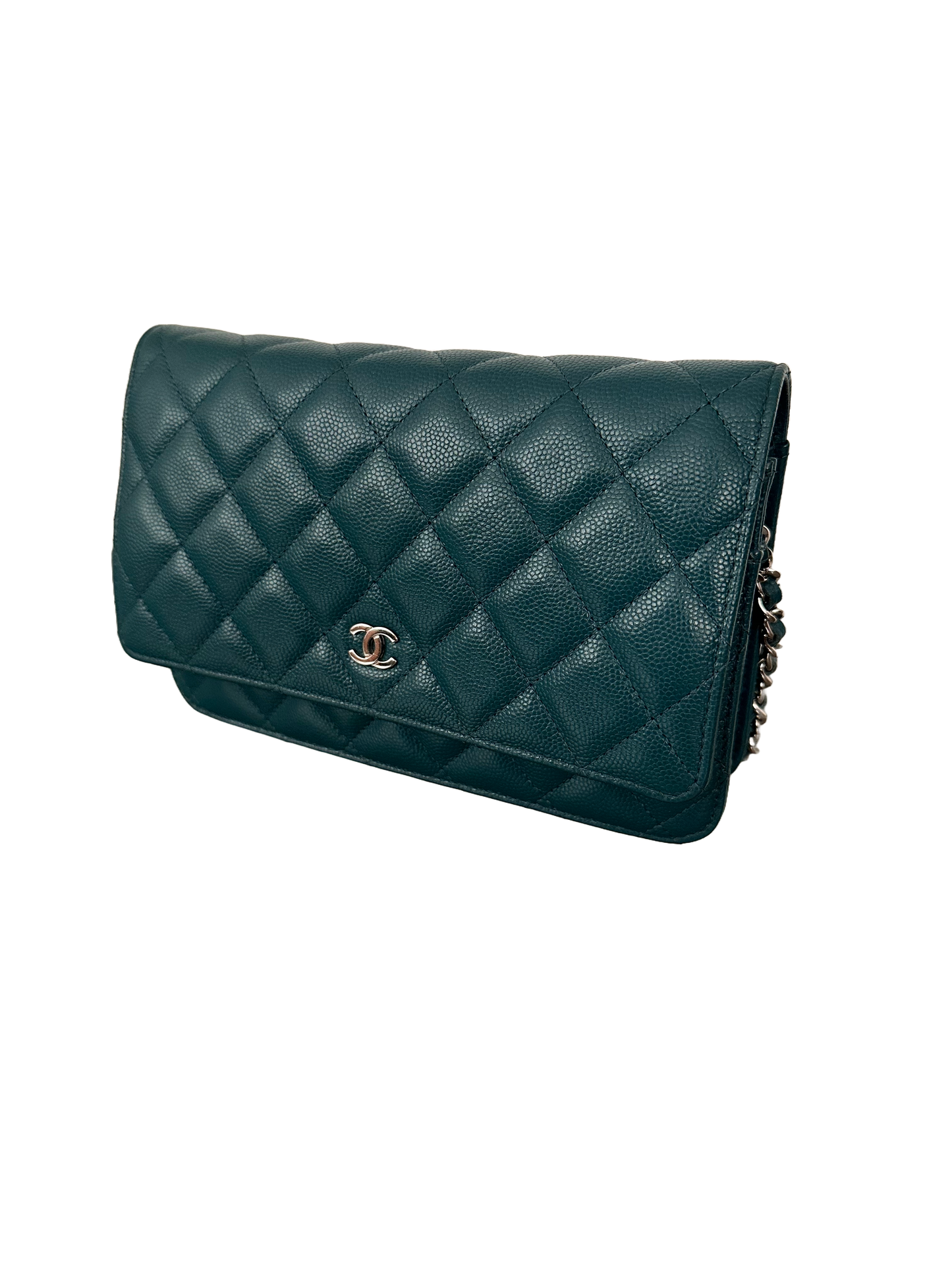 Chanel Quilted Classic Flap Wallet On Chain WOC Caviar Dark Turquoise Teal Green Blue