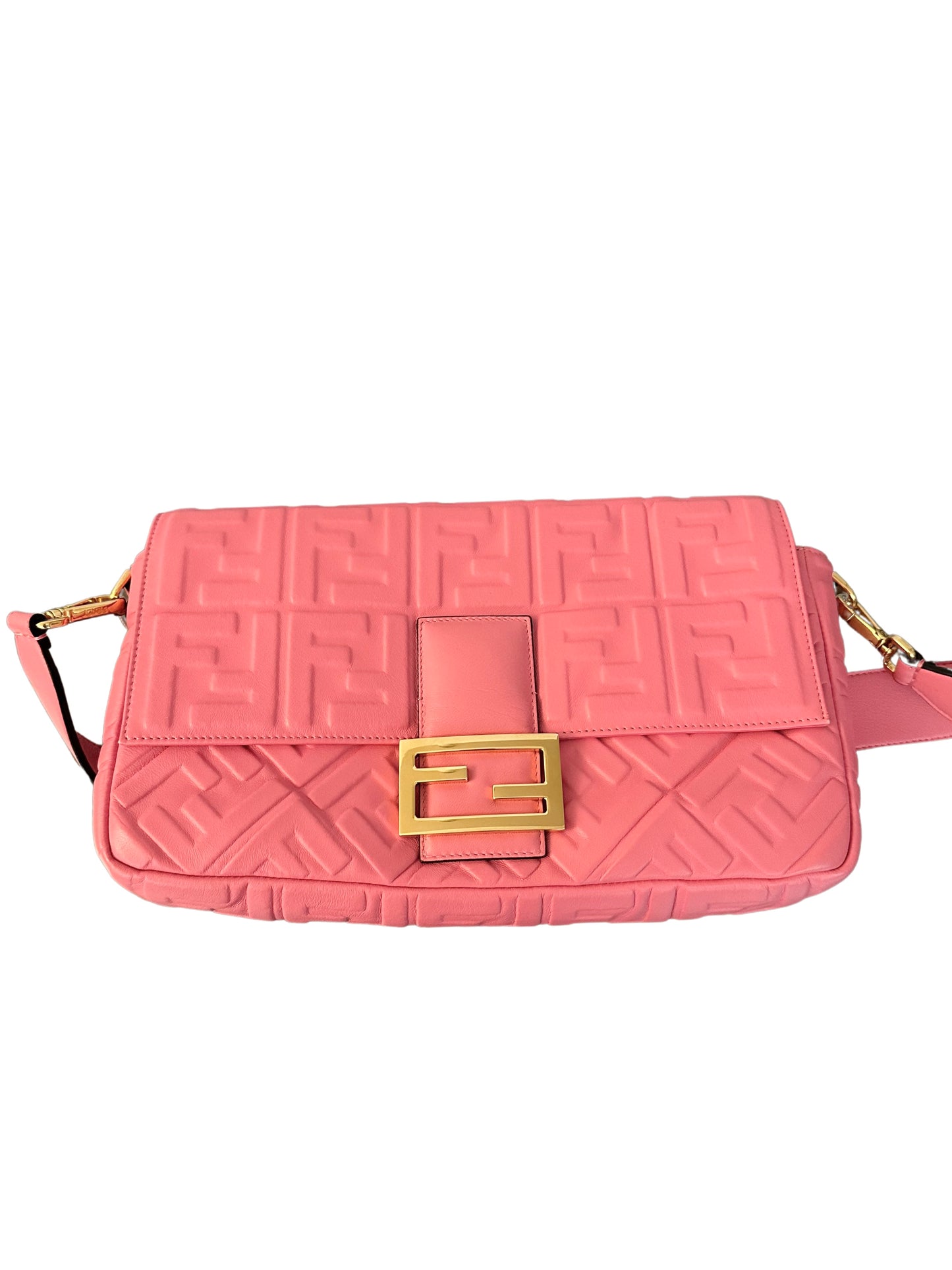 Fendi Baguette NM Bag Zucca Embossed Leather Large Pink