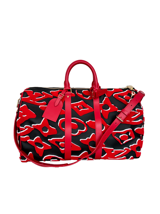 Louis Vuitton x Urs Fischer Red Black Tufted Keepall Bandouliere 45