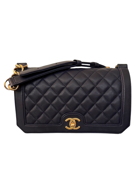 Chanel Classic Chain Link Full Flap Quilted Leather Medium Navy Gold Hardware