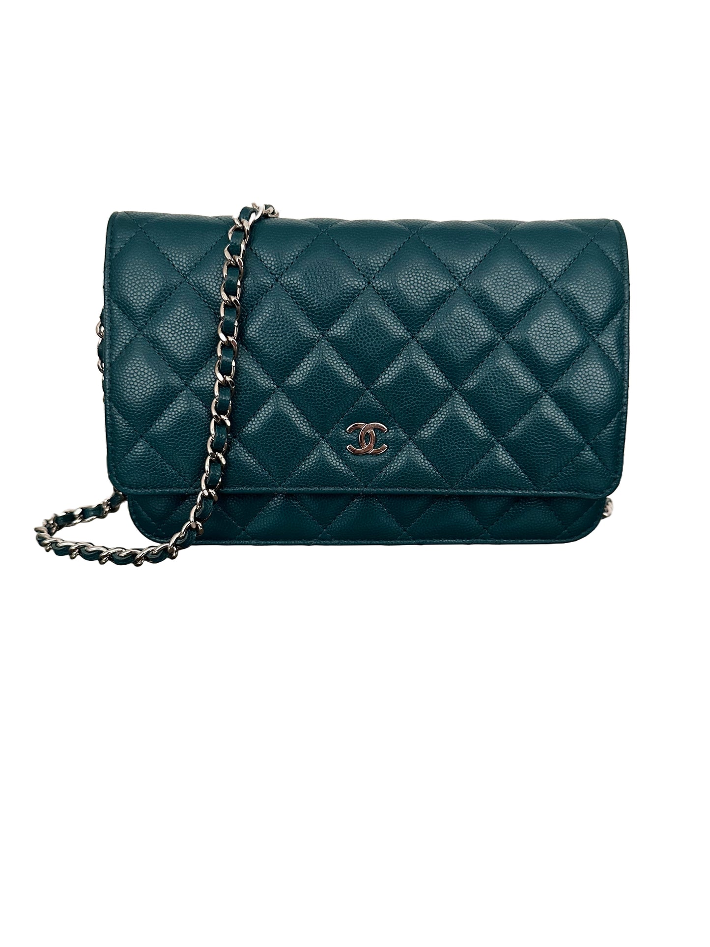 Chanel Quilted Classic Flap Wallet On Chain WOC Caviar Dark Turquoise Teal Green Blue