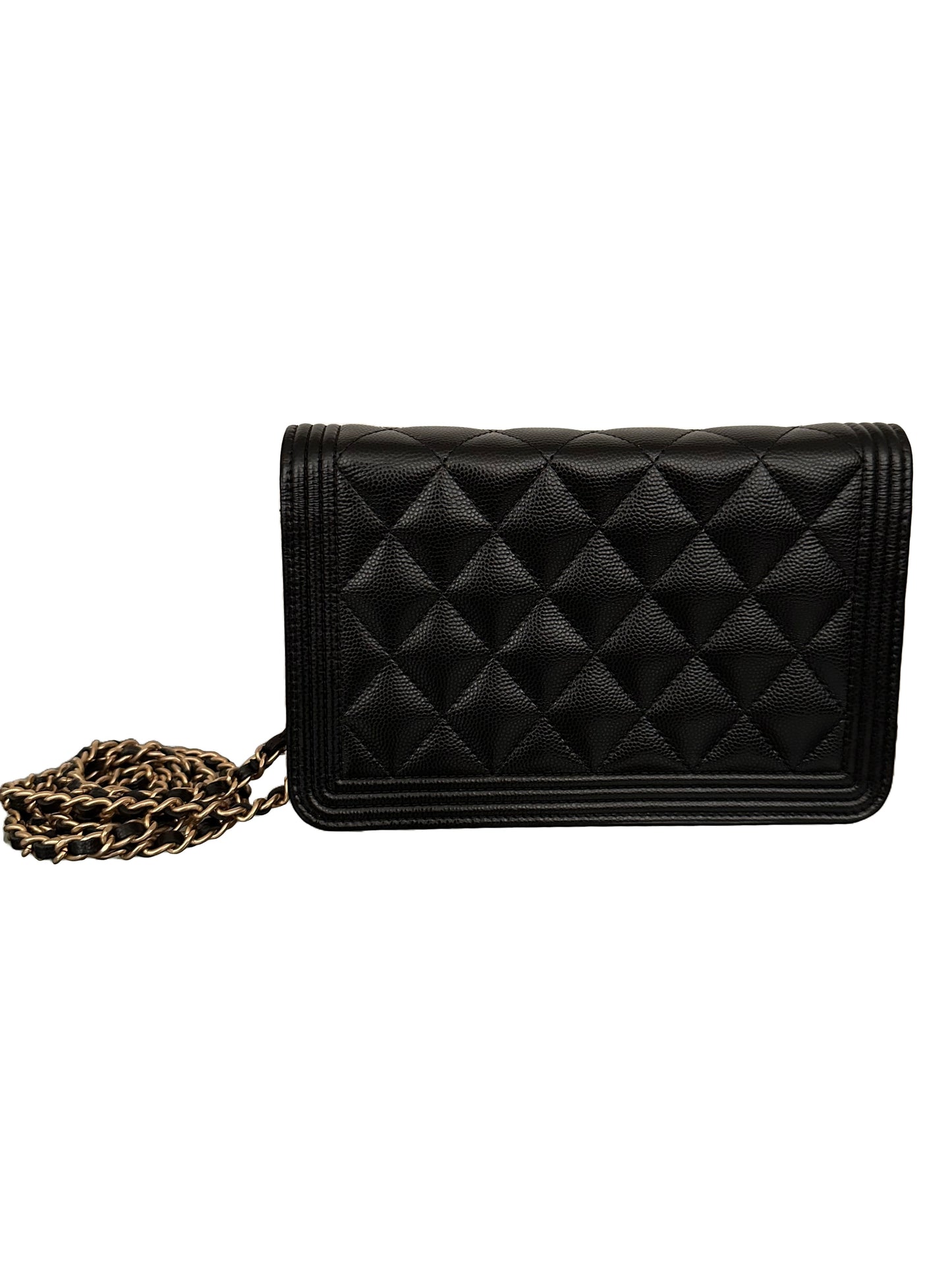 Chanel Quilted Boy Wallet On Chain WOC Caviar Black Gold Hardware