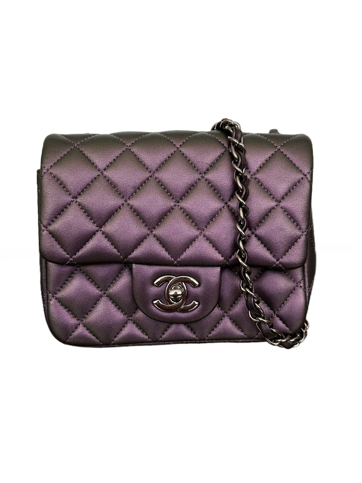 Chanel Square Classic Flap Purple Iridescent Lambskin Mini