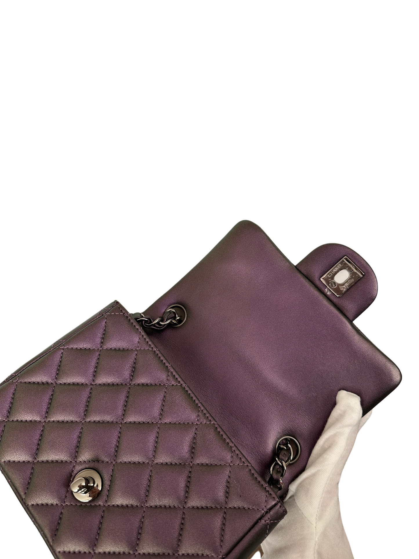 Chanel Square Classic Flap Purple Iridescent Lambskin Mini