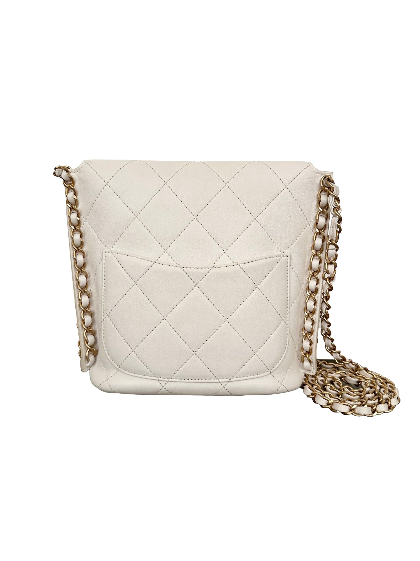 Chanel Quilted Calfskin Chain Flap Hobo Small Ivory White Gold