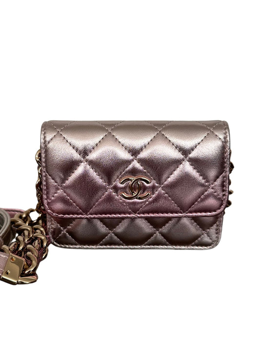 Chanel Coco Punk Metallic Iridescent Ombre Waist Belt Bag Silver Pink