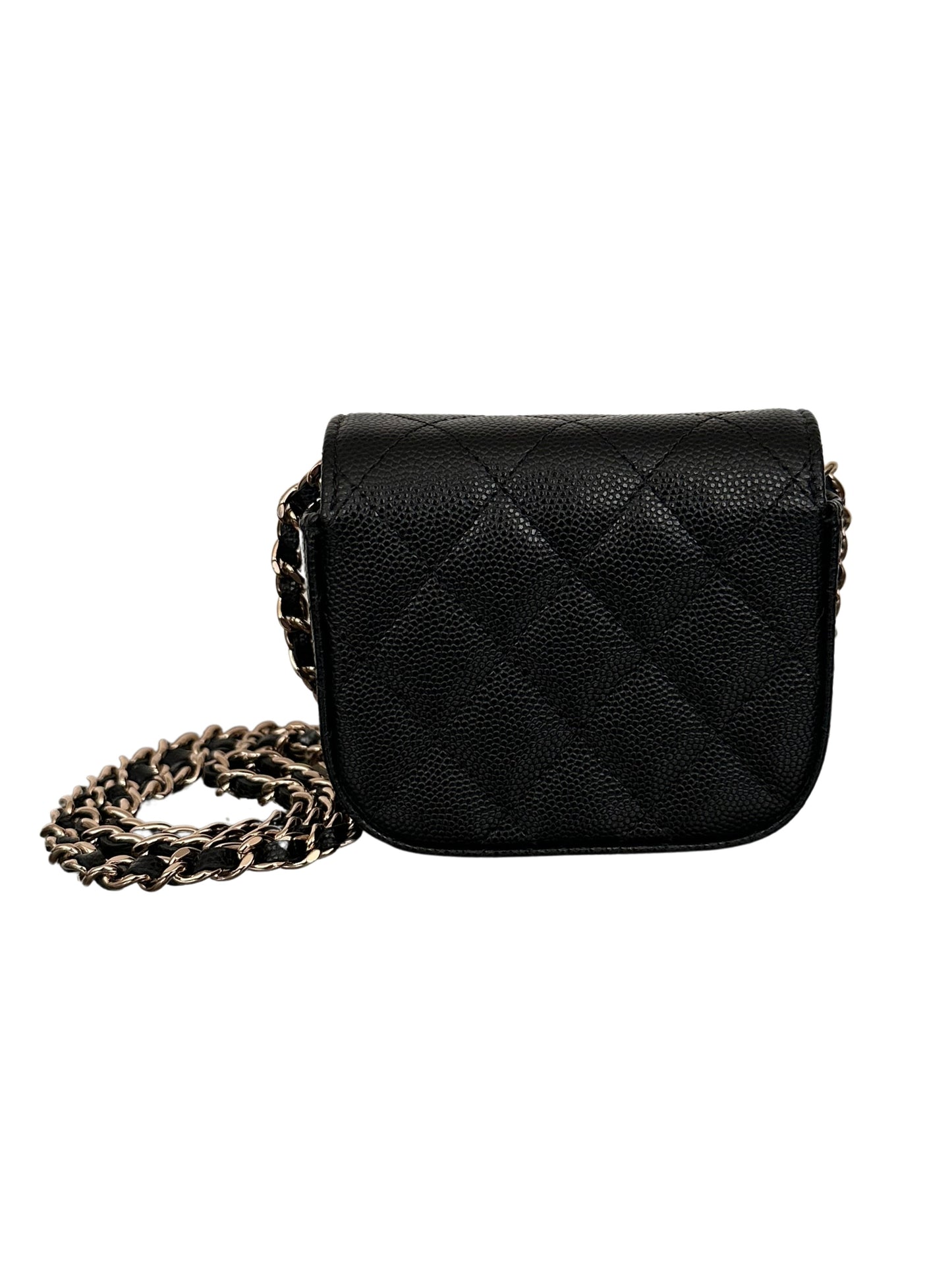 Chanel Square Classic Flap Clutch With Chain Quilted Caviar Mini Black GHW