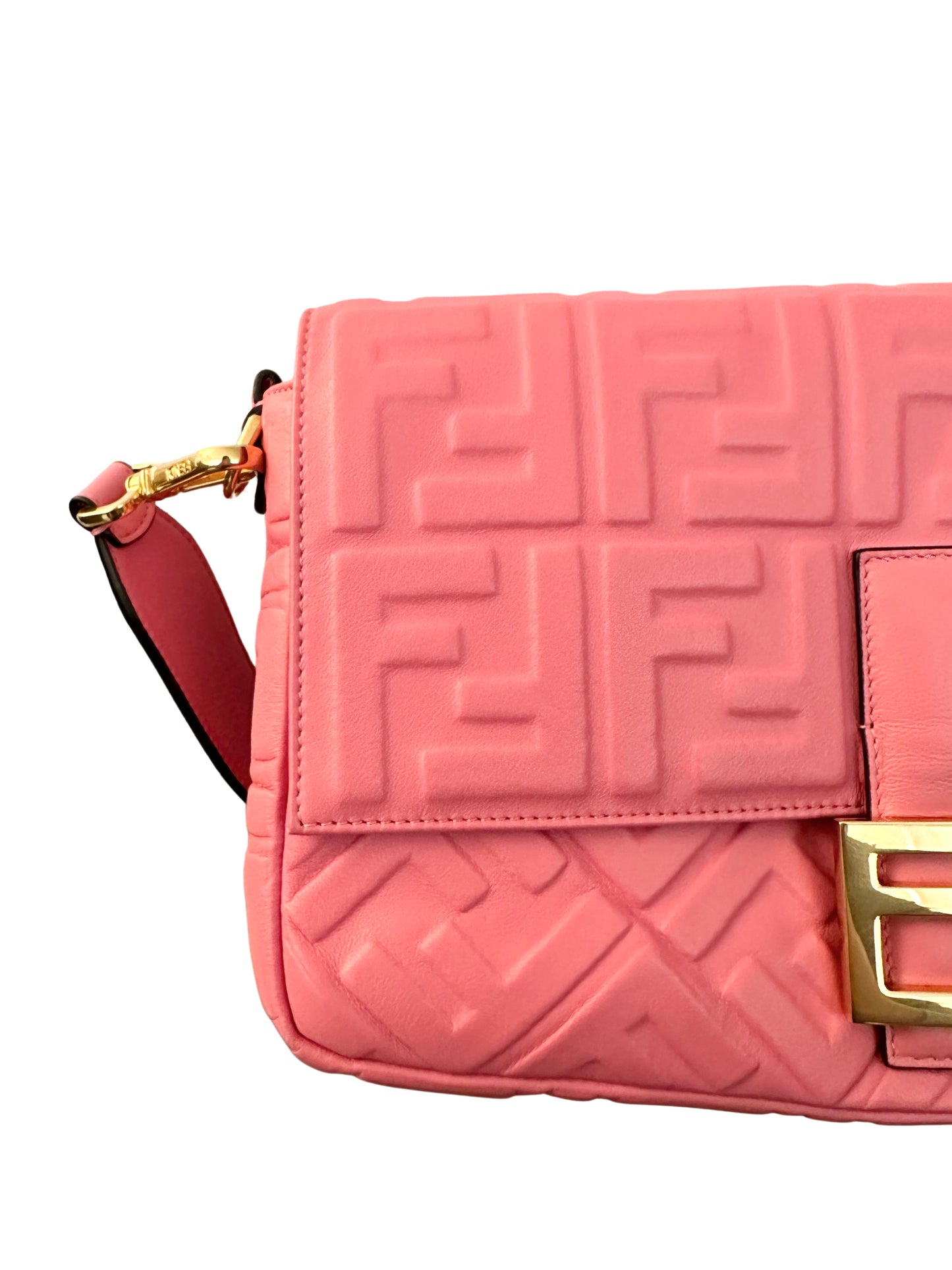 Fendi Baguette NM Bag Zucca Embossed Leather Large Pink