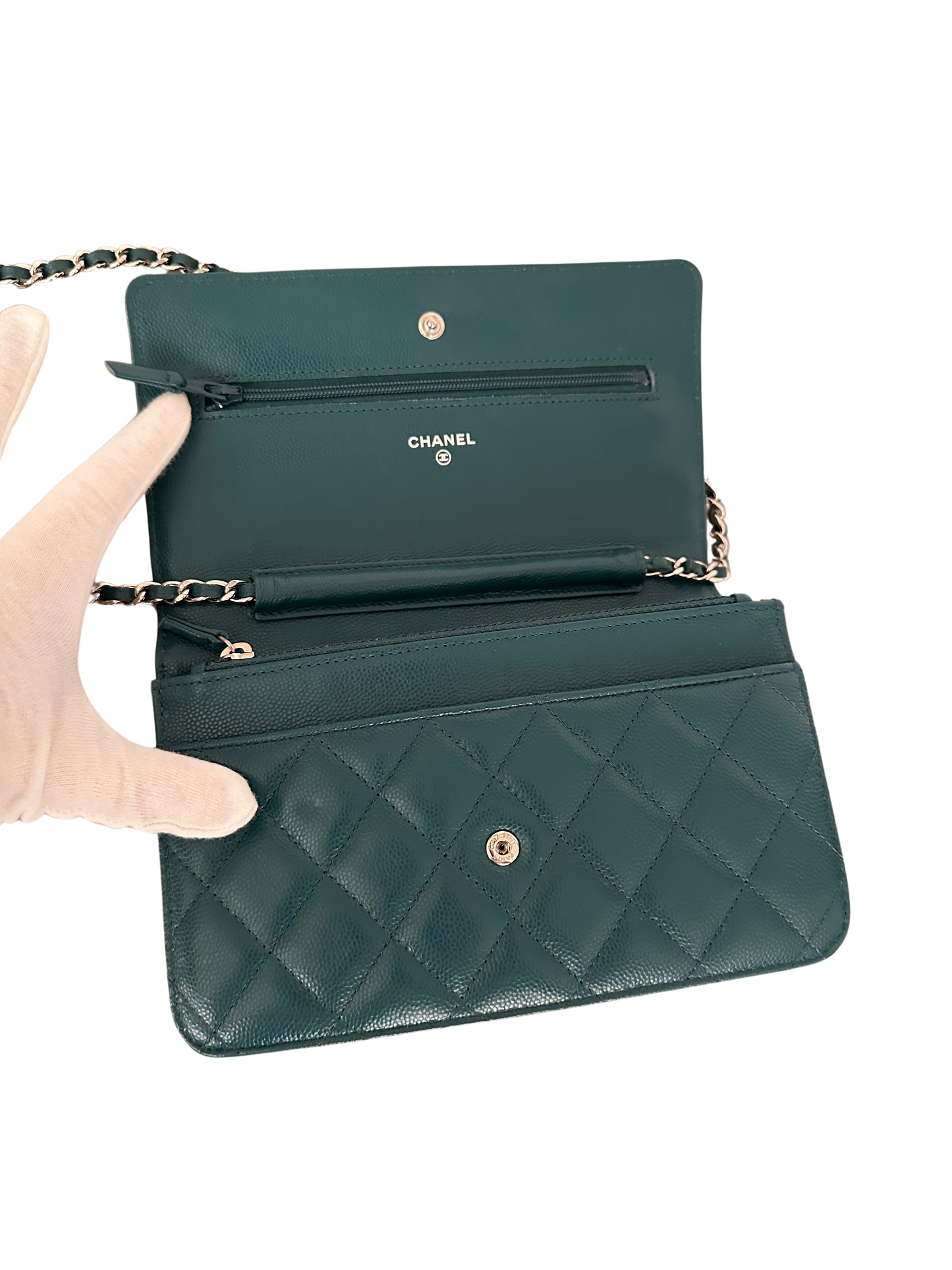 Chanel Quilted Classic Flap Wallet On Chain WOC Caviar Dark Turquoise Teal Green Blue