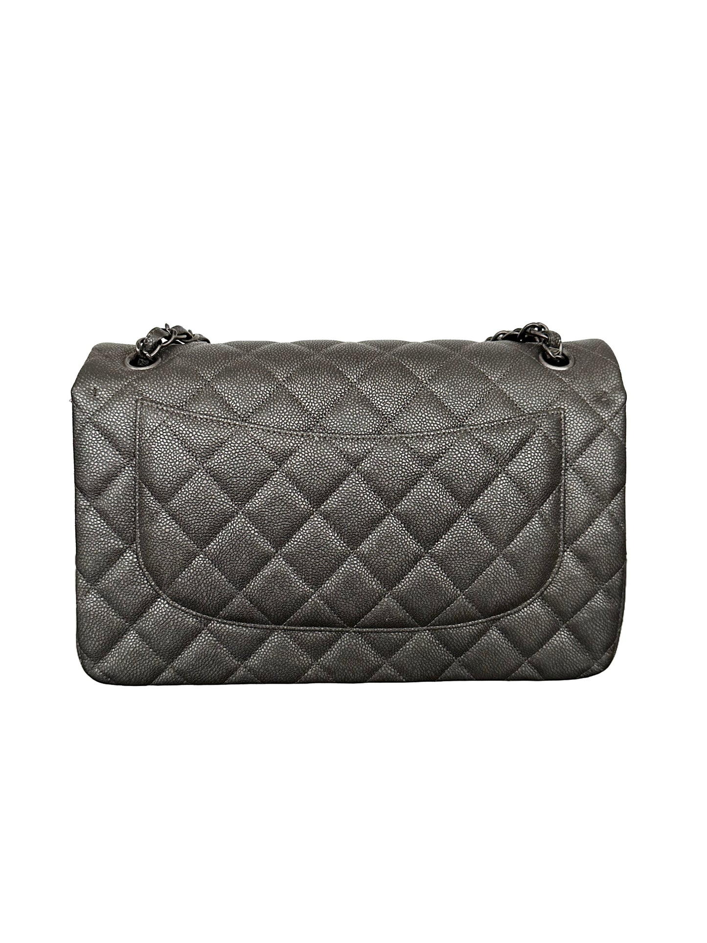 Chanel Metallic Quilted Jumbo Classic Double Flap Iridescent Caviar Silver