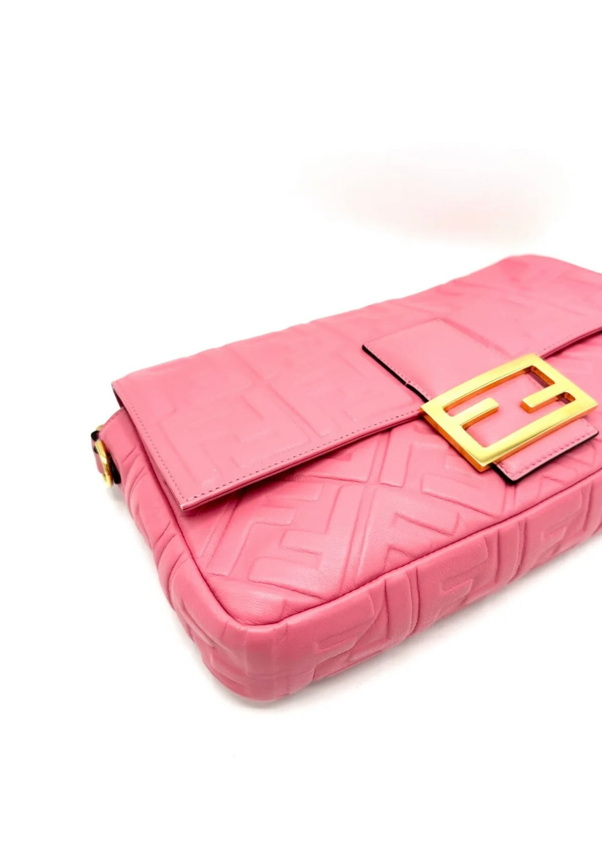 Fendi Baguette NM Bag Zucca Embossed Leather Large Pink