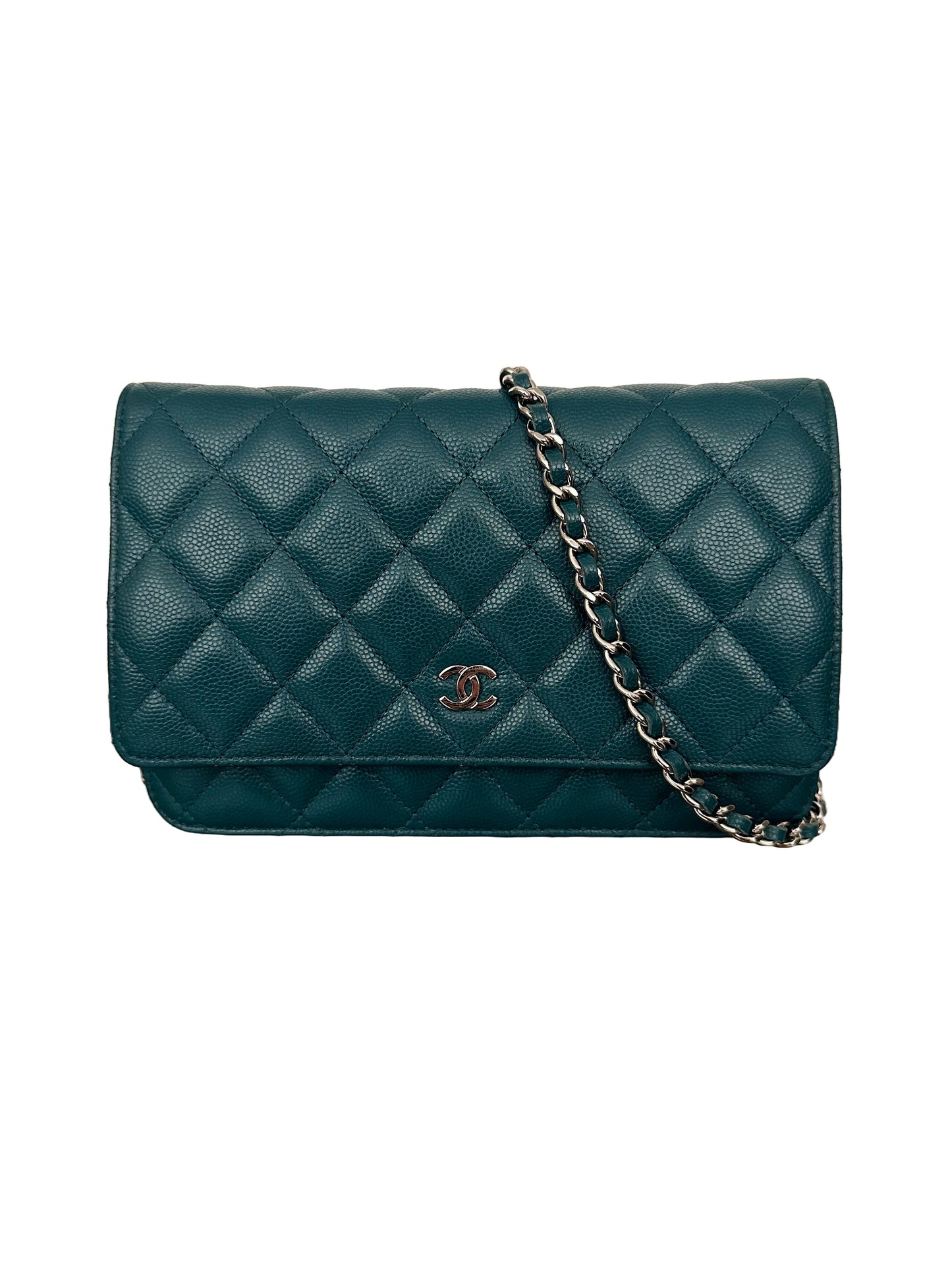 Chanel Quilted Classic Flap Wallet On Chain WOC Caviar Dark Turquoise Teal Green Blue