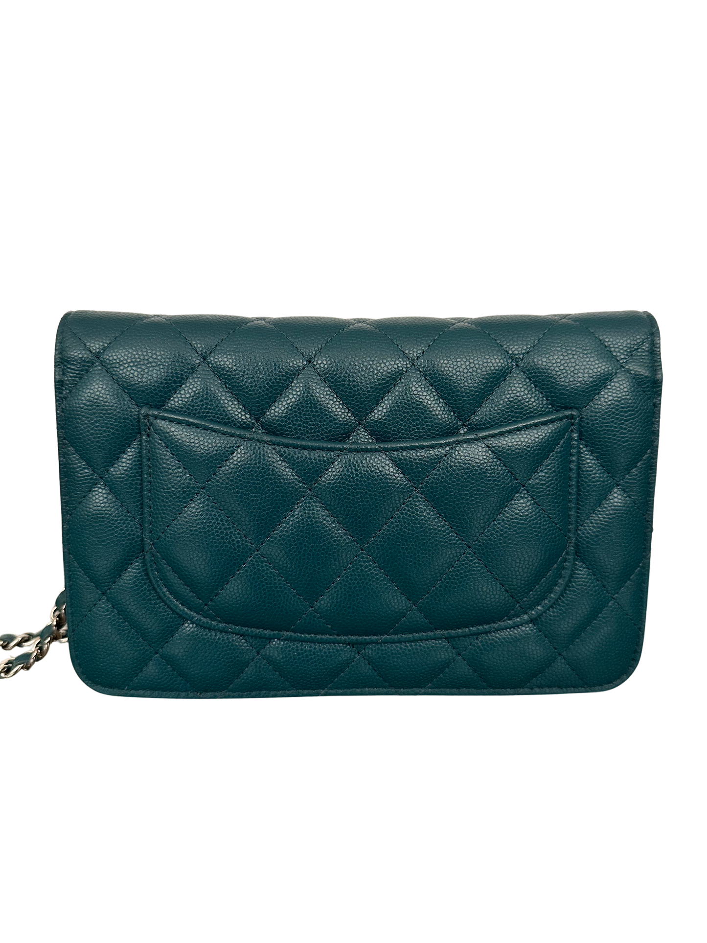 Chanel Quilted Classic Flap Wallet On Chain WOC Caviar Dark Turquoise Teal Green Blue