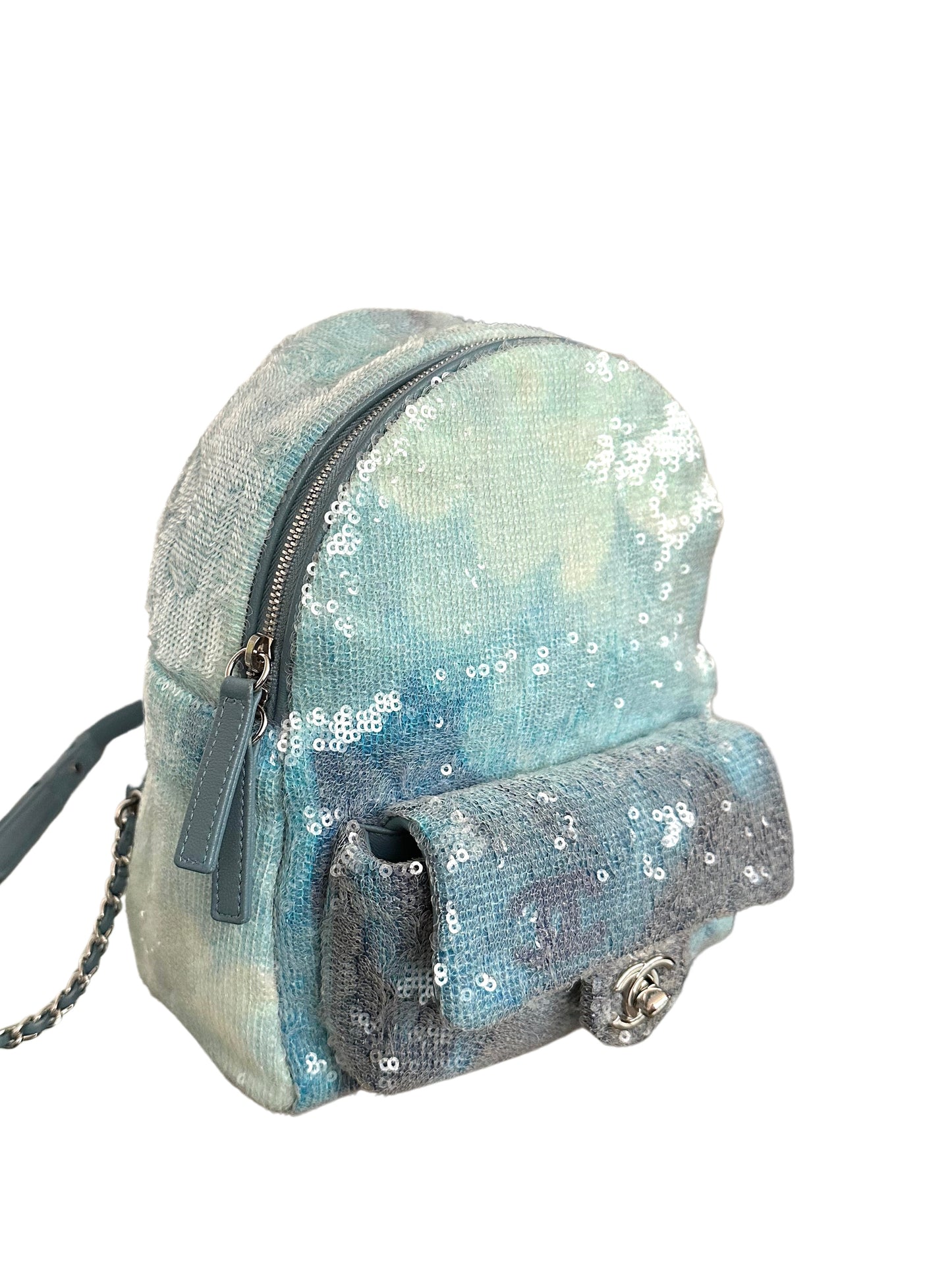 Chanel Waterfall Sequins Tri-Color Backpack Light Blue