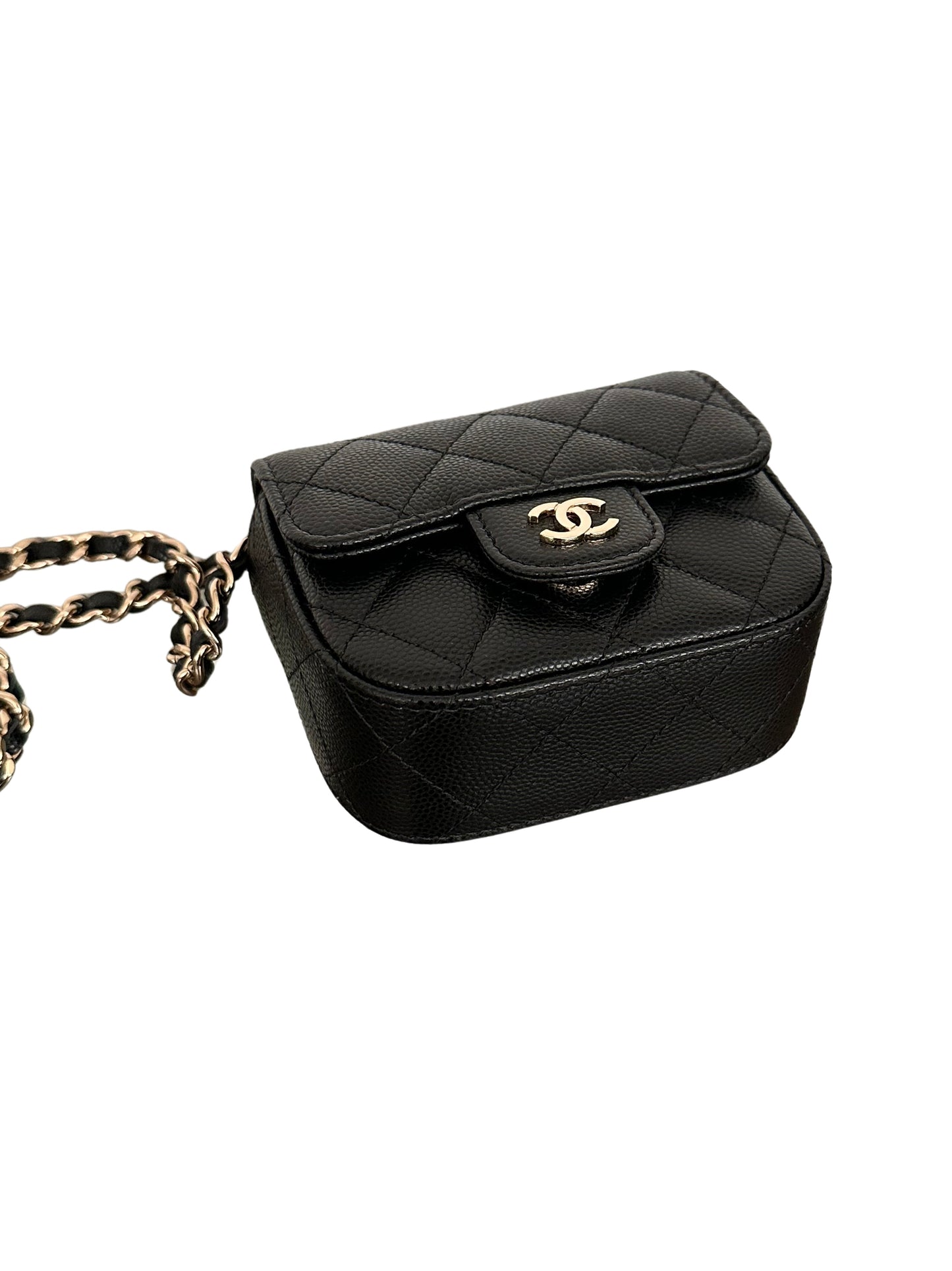 Chanel Square Classic Flap Clutch With Chain Quilted Caviar Mini Black GHW