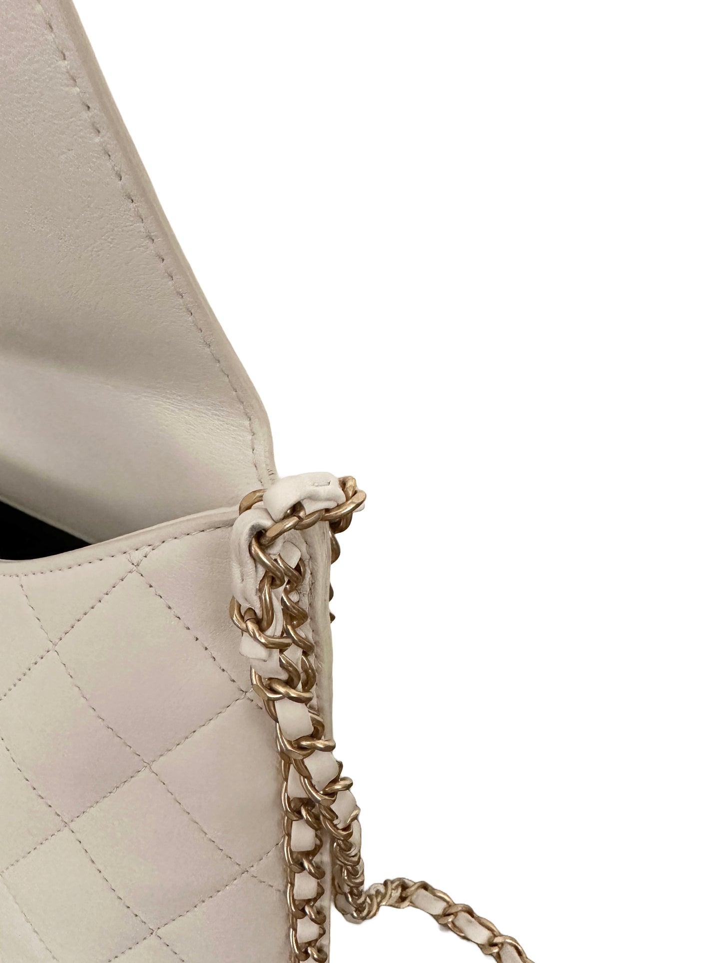 Chanel Quilted Calfskin Chain Flap Hobo Small Ivory White Gold