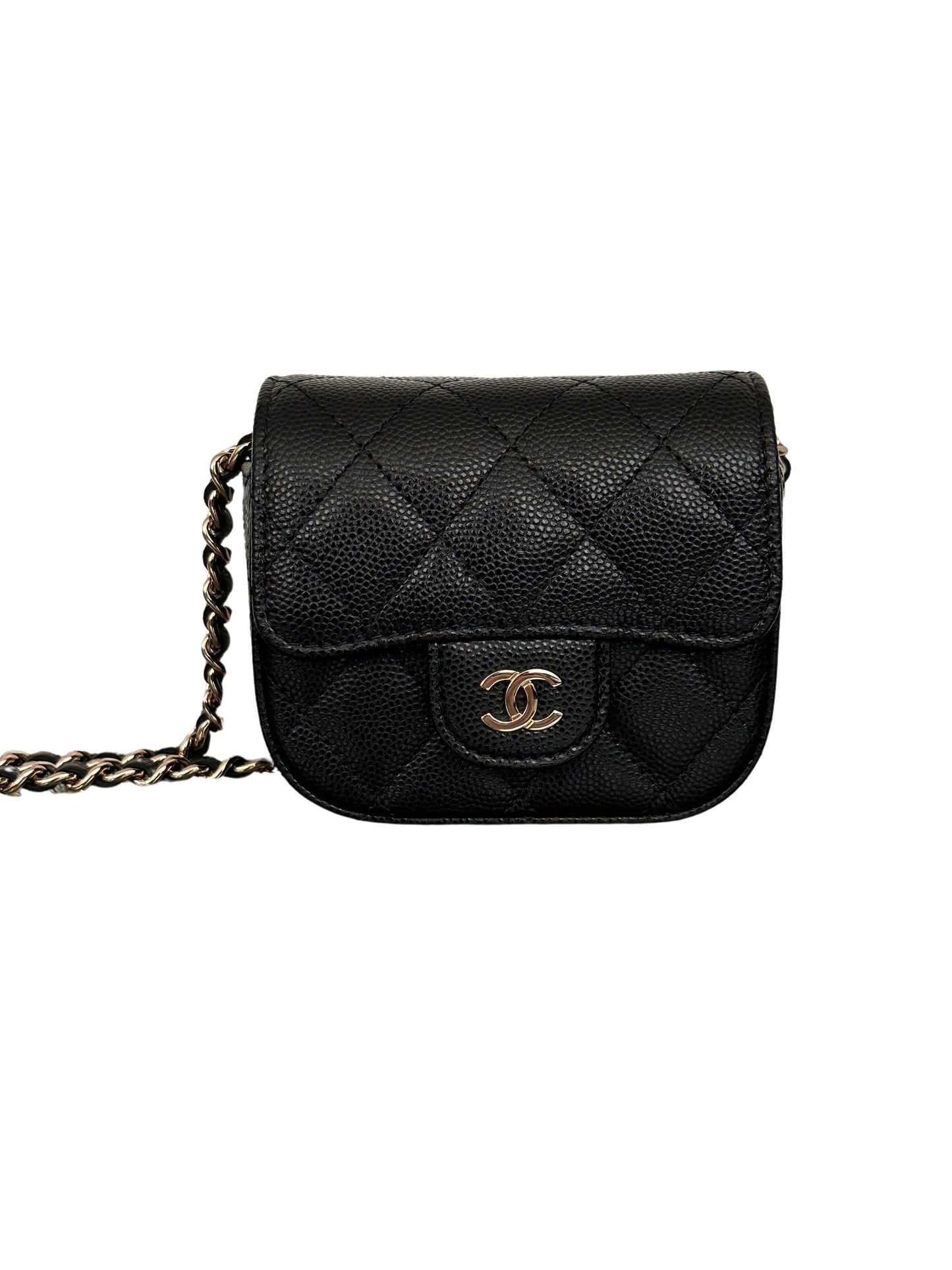 Chanel Square Classic Flap Clutch With Chain Quilted Caviar Mini Black GHW