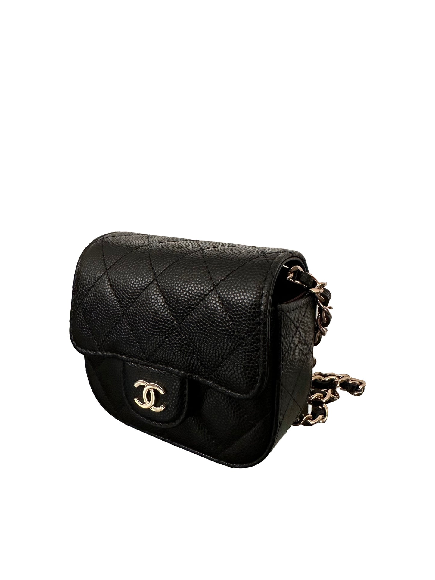 Chanel Square Classic Flap Clutch With Chain Quilted Caviar Mini Black GHW