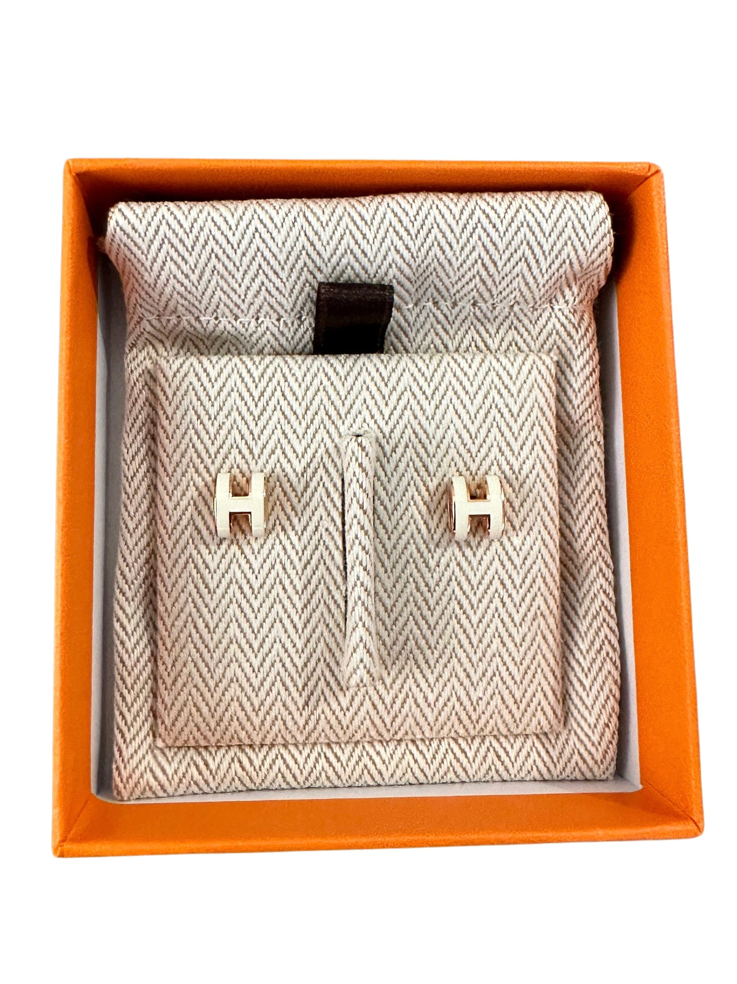 Hermes Mini Pop H Earrings Blanc/Rose Gold