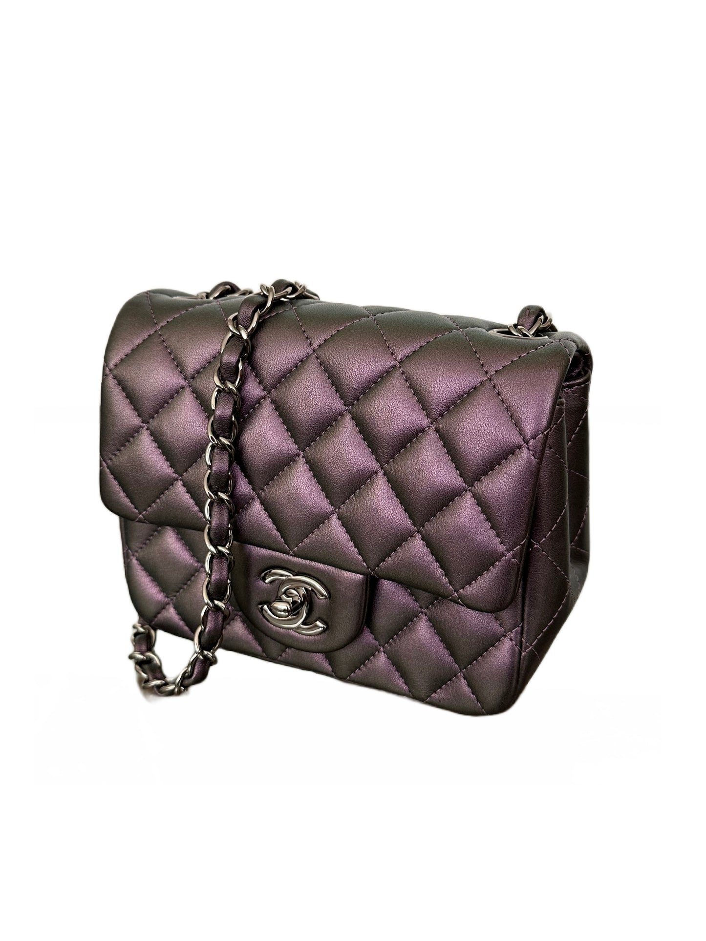 Chanel Square Classic Flap Purple Iridescent Lambskin Mini