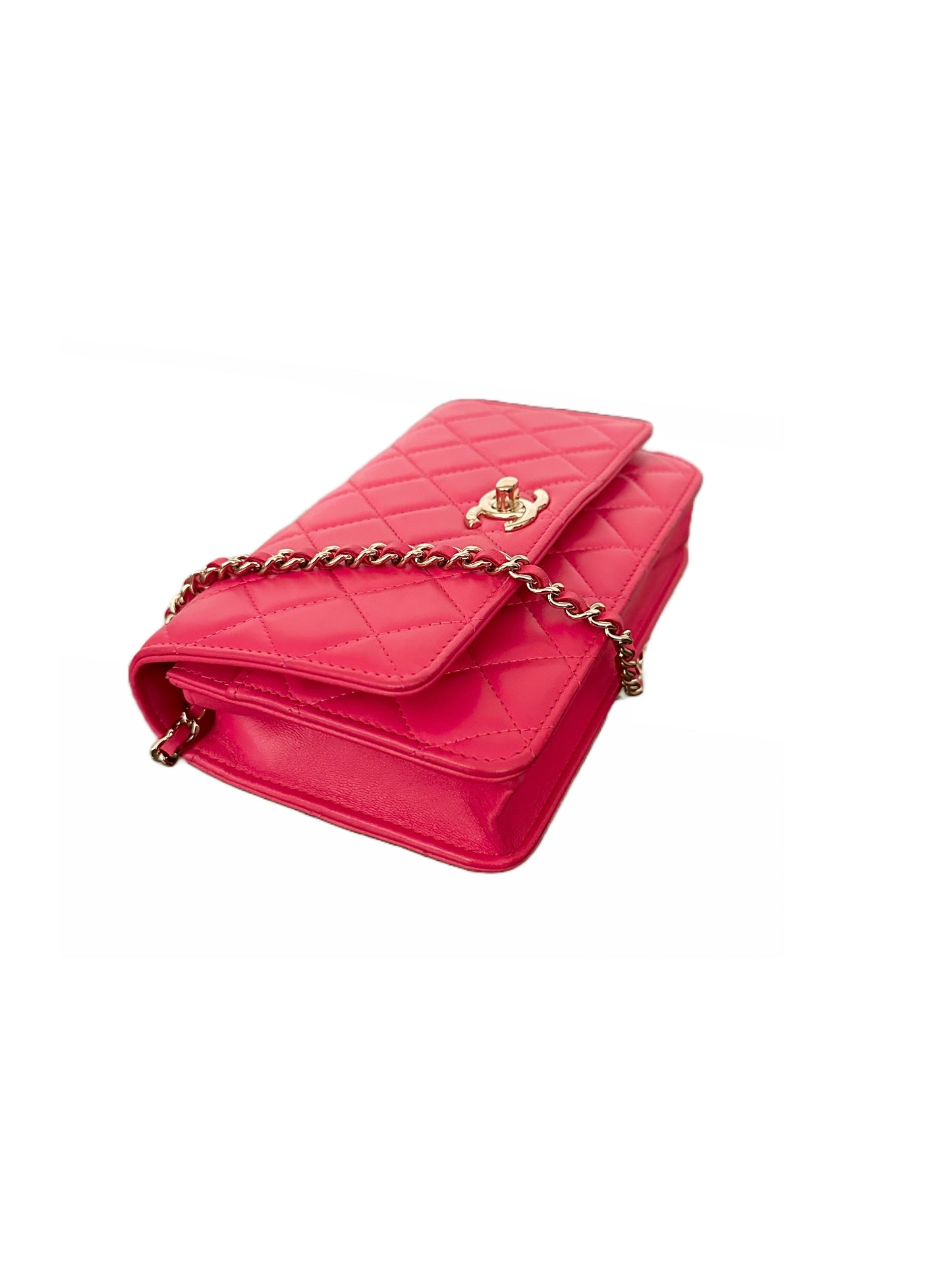 Chanel Trendy CC Wallet on Chain Quilted Flap Lambskin Hot Pink GHW