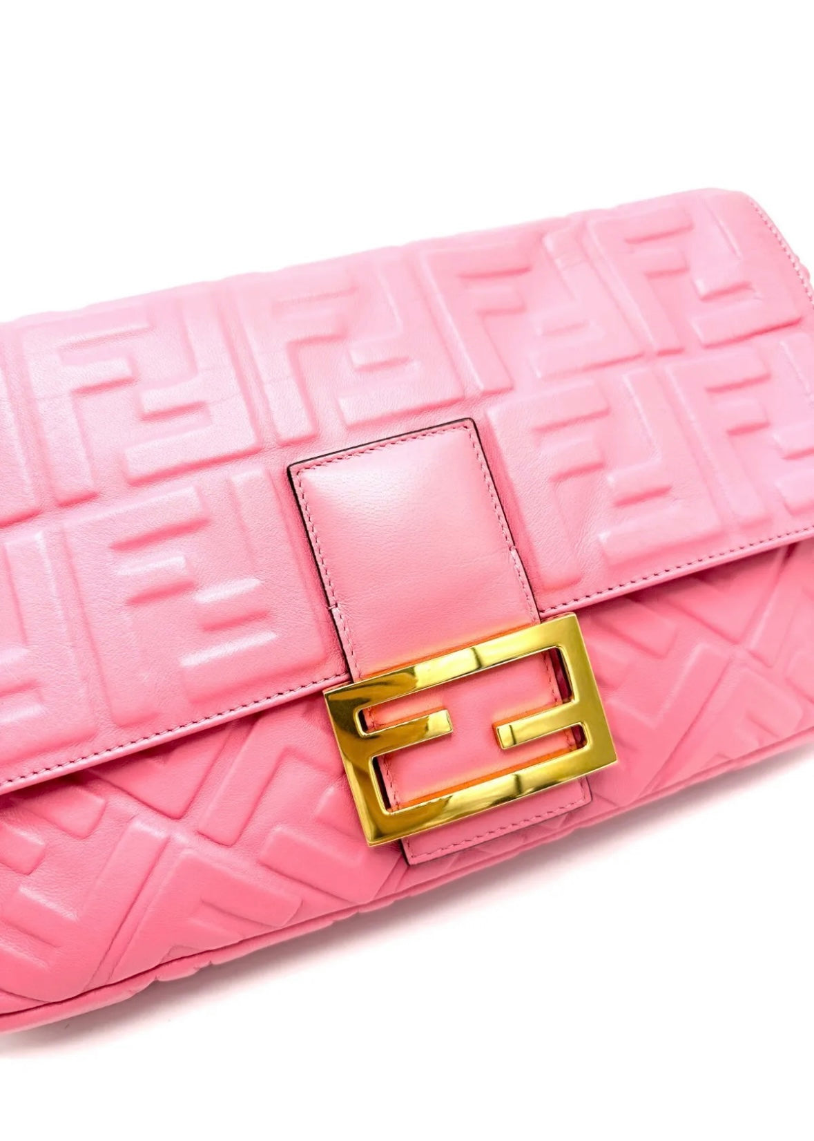 Fendi Baguette NM Bag Zucca Embossed Leather Large Pink