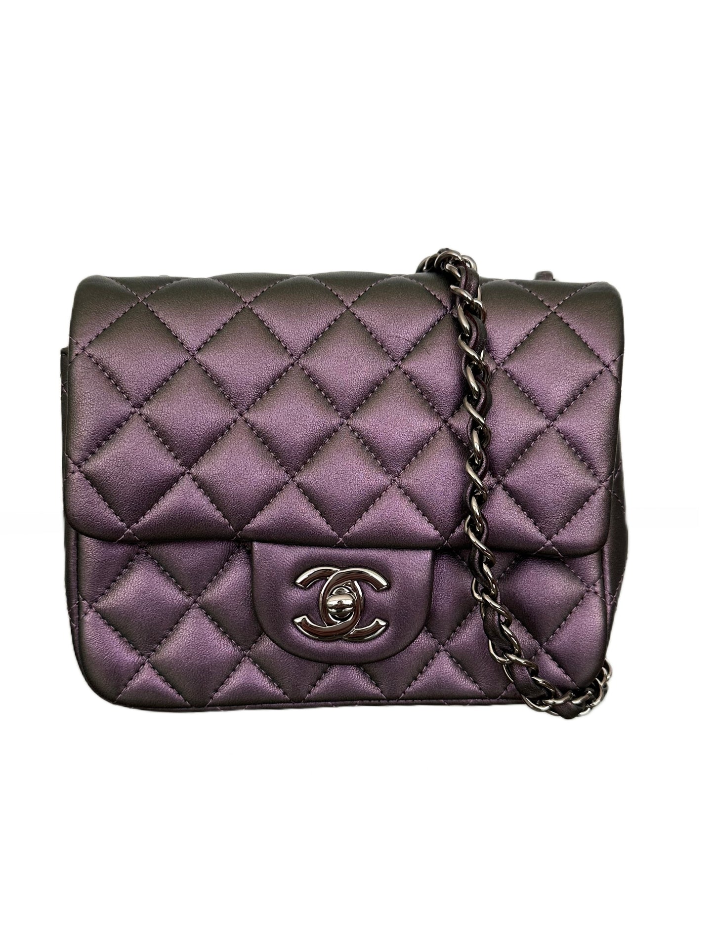 Chanel Square Classic Flap Purple Iridescent Lambskin Mini