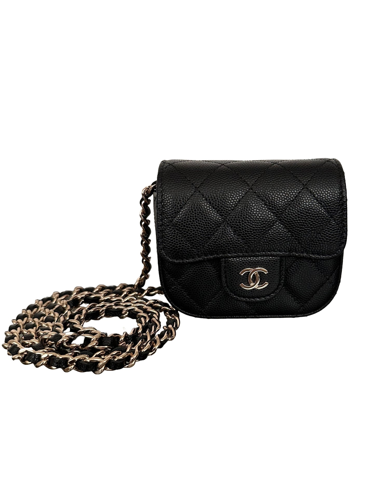 Chanel Square Classic Flap Clutch With Chain Quilted Caviar Mini Black GHW