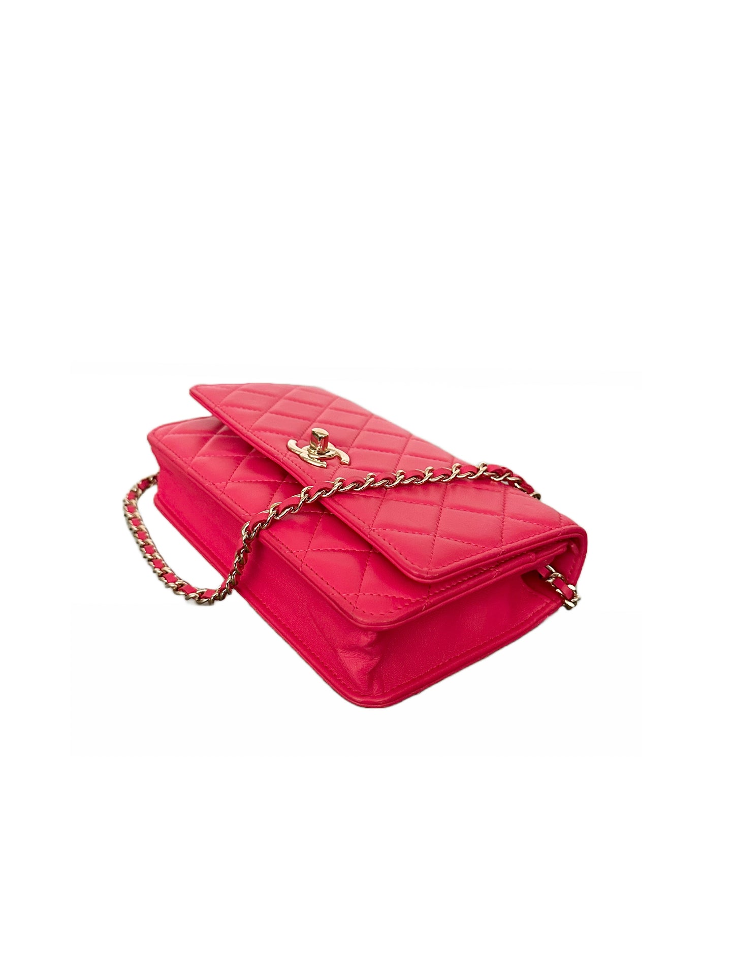 Chanel Trendy CC Wallet on Chain Quilted Flap Lambskin Hot Pink GHW