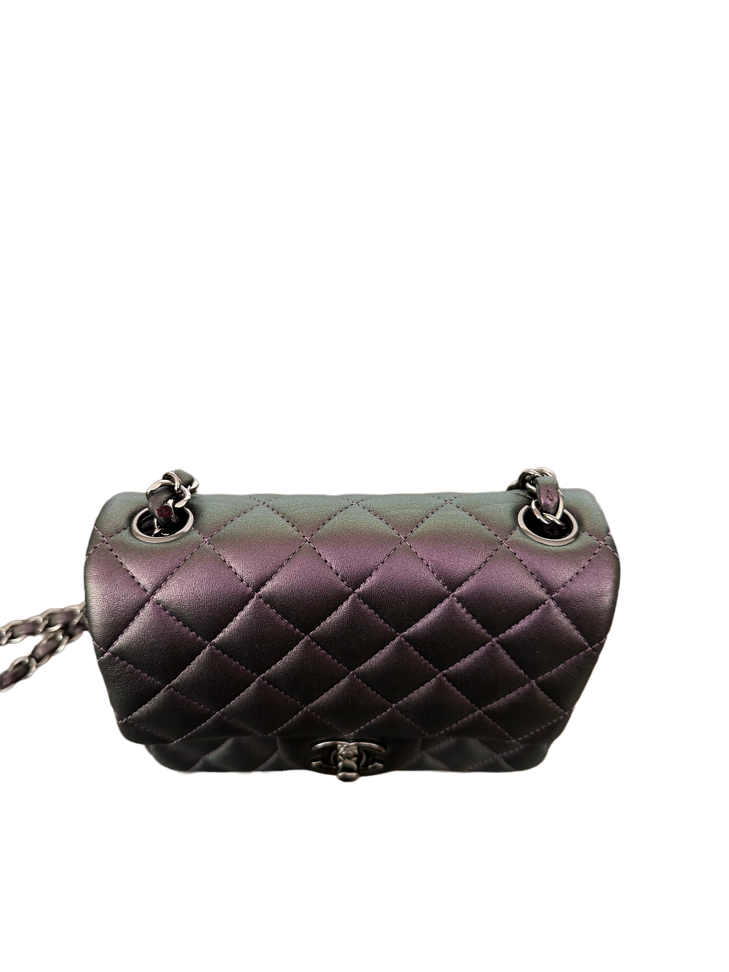 Chanel Square Classic Flap Purple Iridescent Lambskin Mini