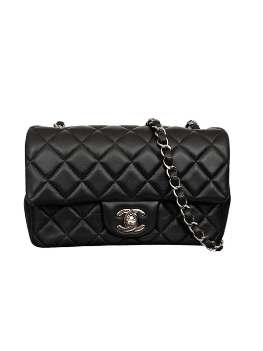 Chanel Classic Flap Quilted Lambskin Mini Rectangular Black Silver Hardware SHW