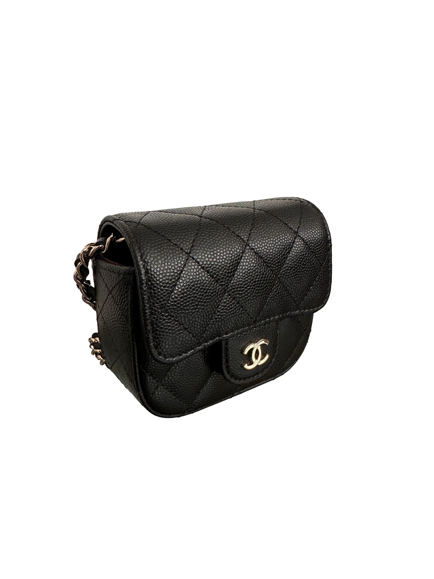 Chanel Square Classic Flap Clutch With Chain Quilted Caviar Mini Black GHW