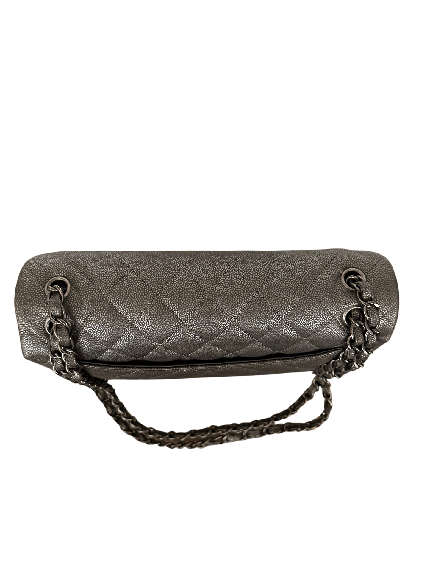 Chanel Metallic Quilted Jumbo Classic Double Flap Iridescent Caviar Silver