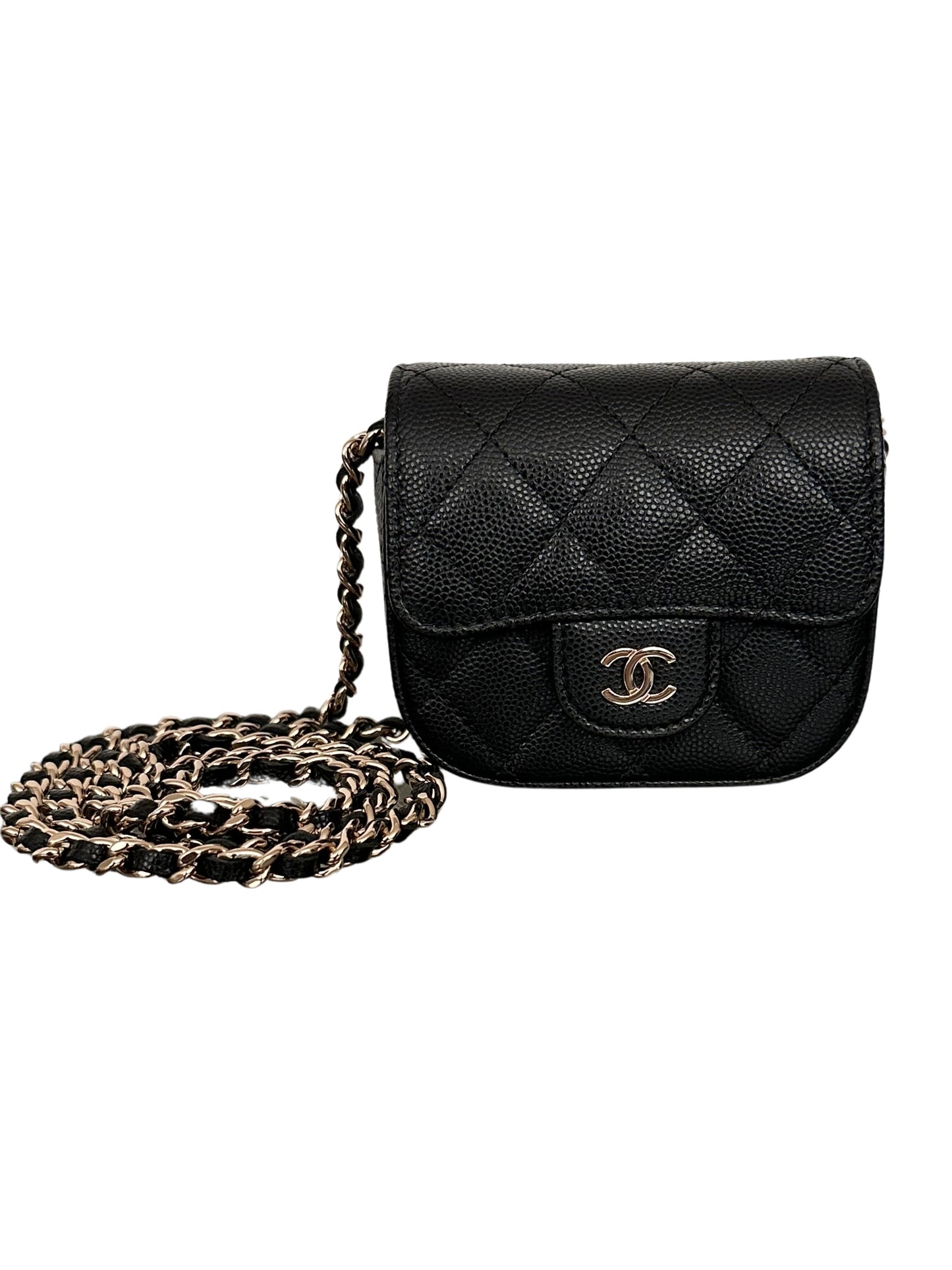 Chanel Square Classic Flap Clutch With Chain Quilted Caviar Mini Black GHW