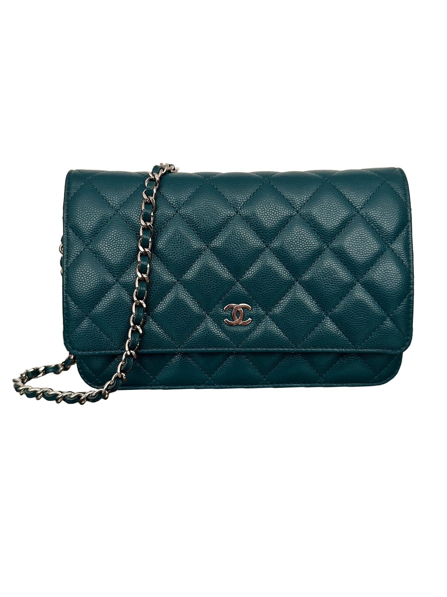 Chanel Quilted Classic Flap Wallet On Chain WOC Caviar Dark Turquoise Teal Green Blue