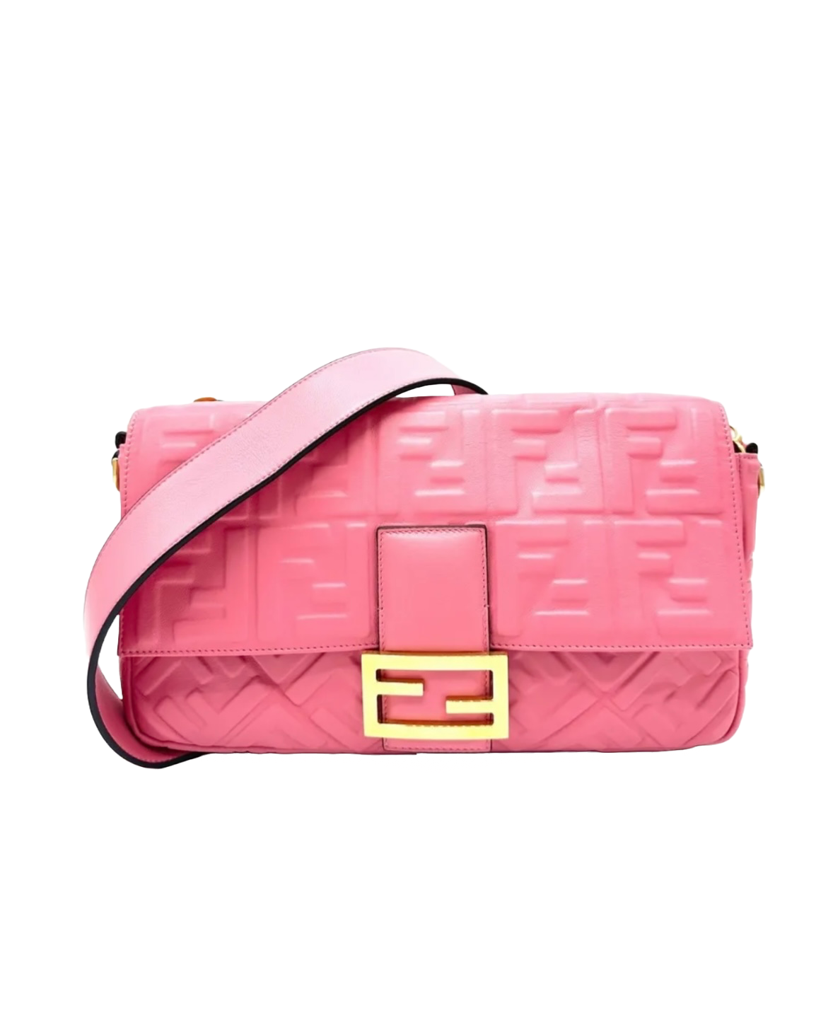 Fendi Baguette NM Bag Zucca Embossed Leather Large Pink