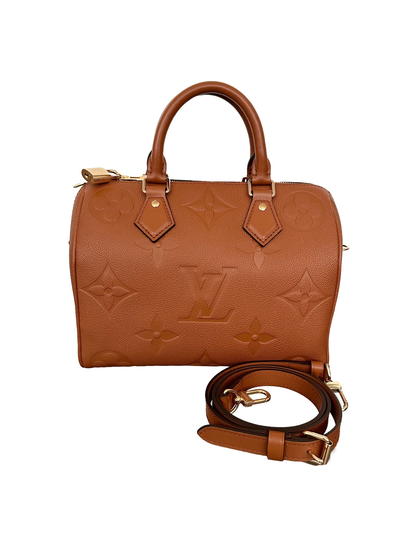 Louis Vuitton Speedy 25 Bandoliere Cognac Brown Handbag Giant Monogram