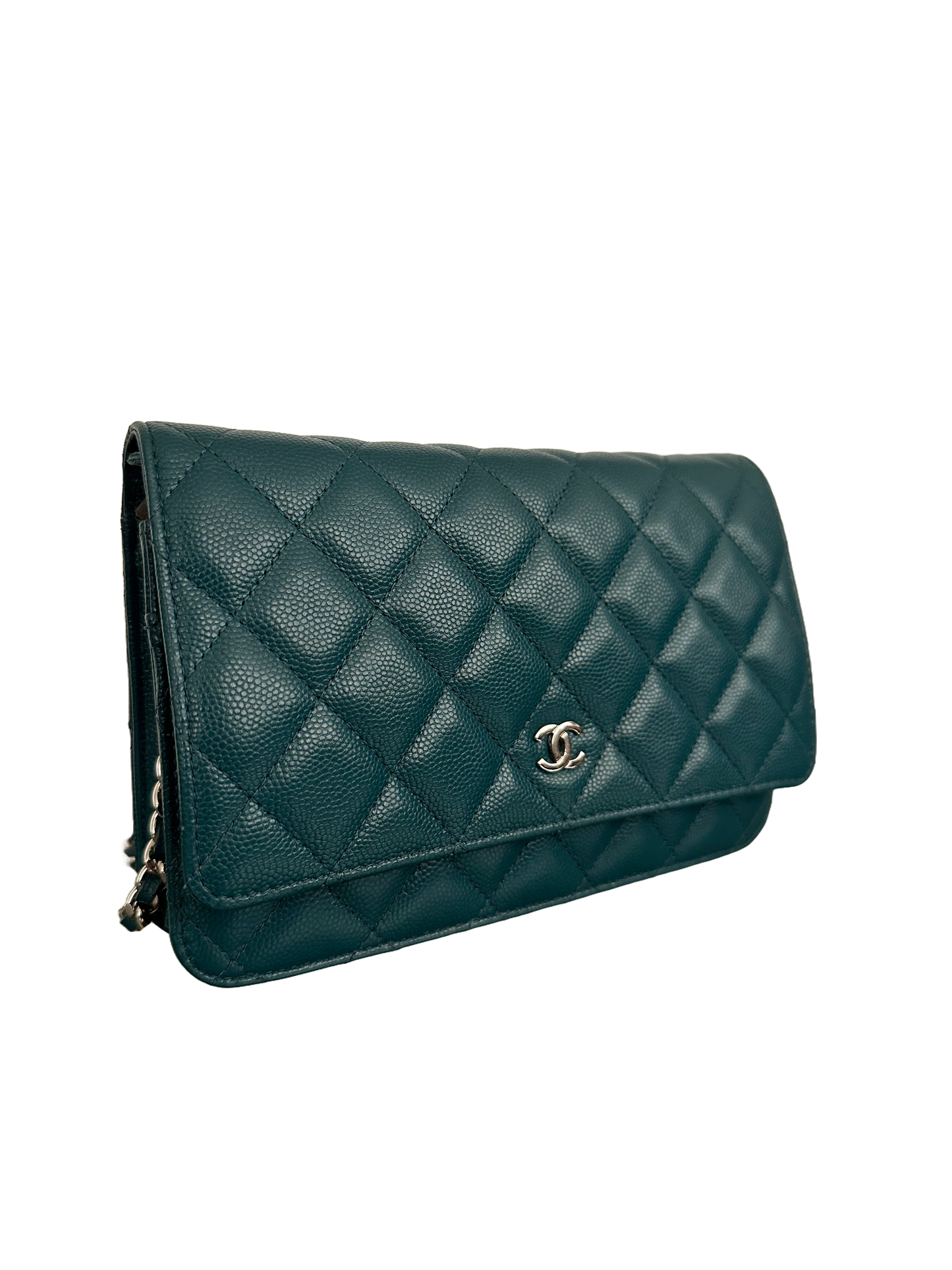 Chanel Quilted Classic Flap Wallet On Chain WOC Caviar Dark Turquoise Teal Green Blue