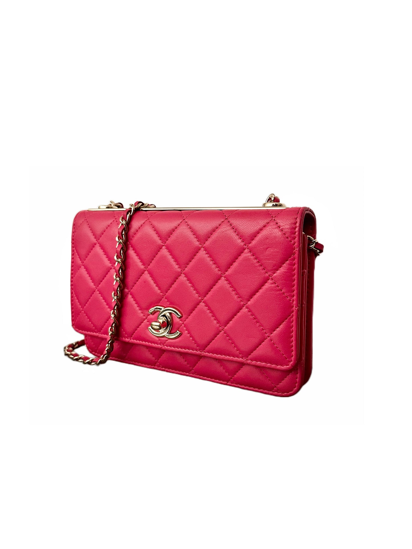 Chanel Trendy CC Wallet on Chain Quilted Flap Lambskin Hot Pink GHW