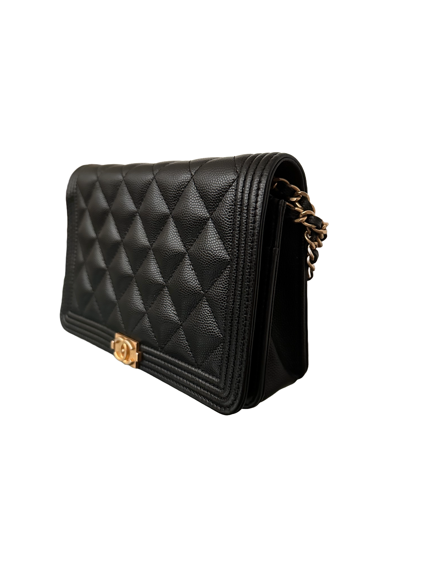 Chanel Quilted Boy Wallet On Chain WOC Caviar Black Gold Hardware