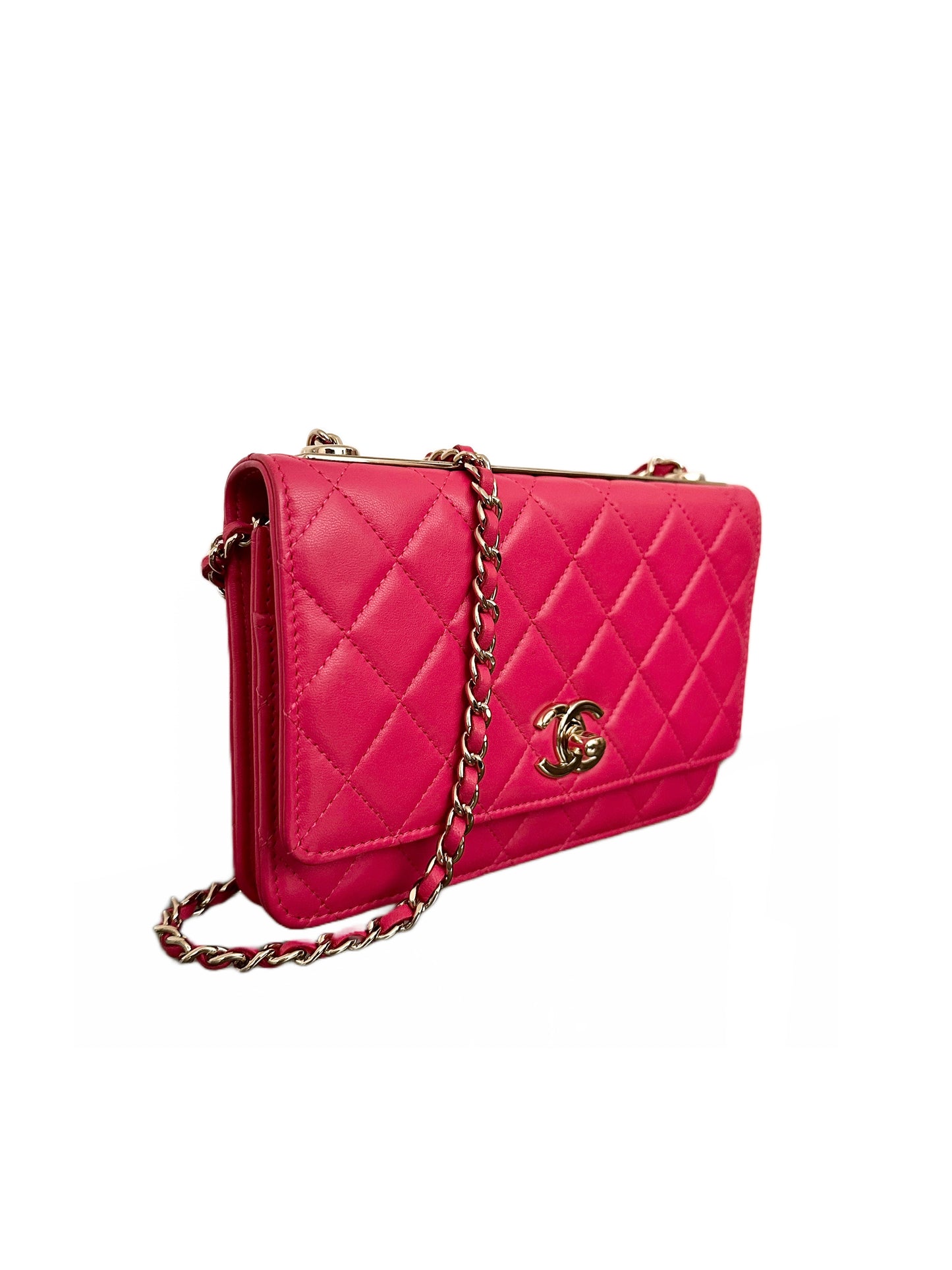 Chanel Trendy CC Wallet on Chain Quilted Flap Lambskin Hot Pink GHW