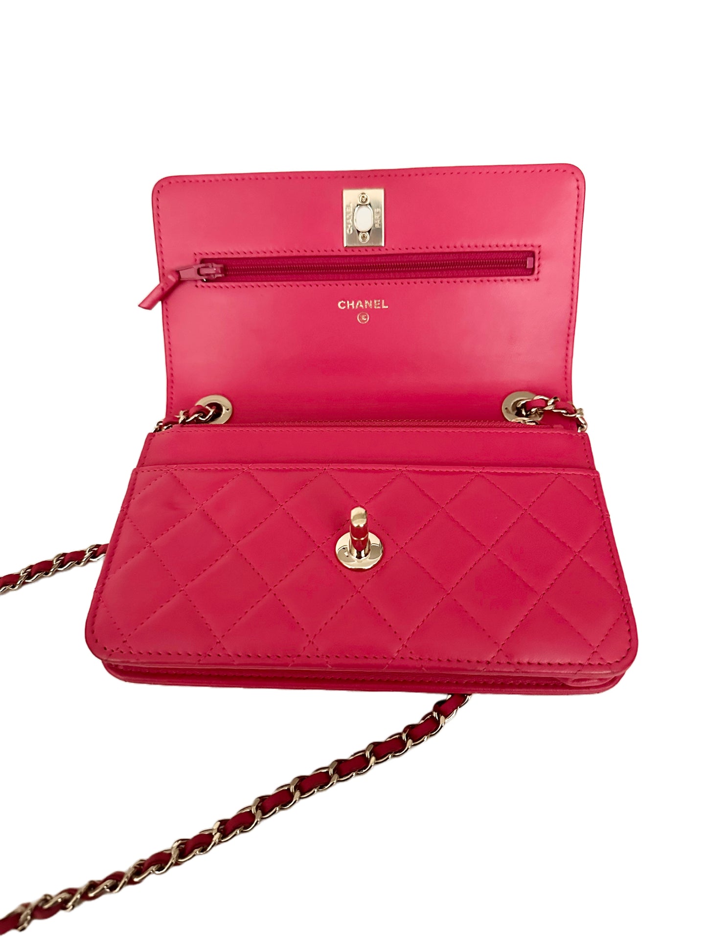 Chanel Trendy CC Wallet on Chain Quilted Flap Lambskin Hot Pink GHW