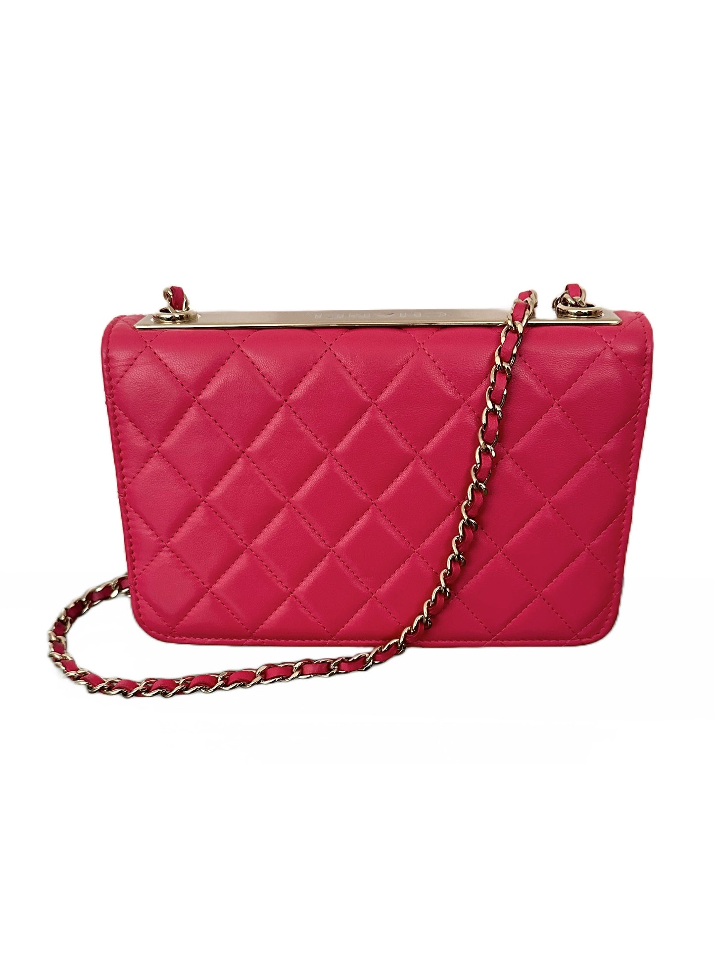 Chanel Trendy CC Wallet on Chain Quilted Flap Lambskin Hot Pink GHW