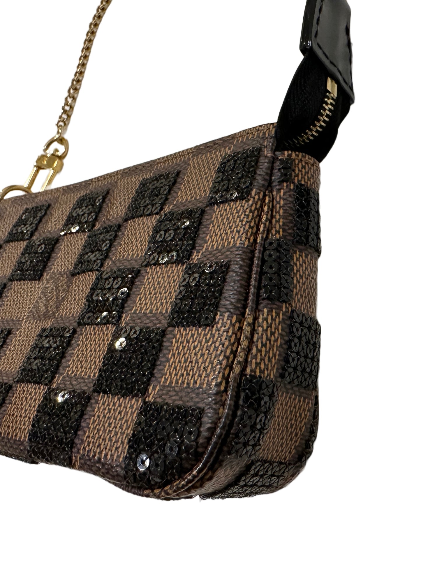 Louis Vuitton Damier Paillettes Pochette Accessories Ebene Black Sequins