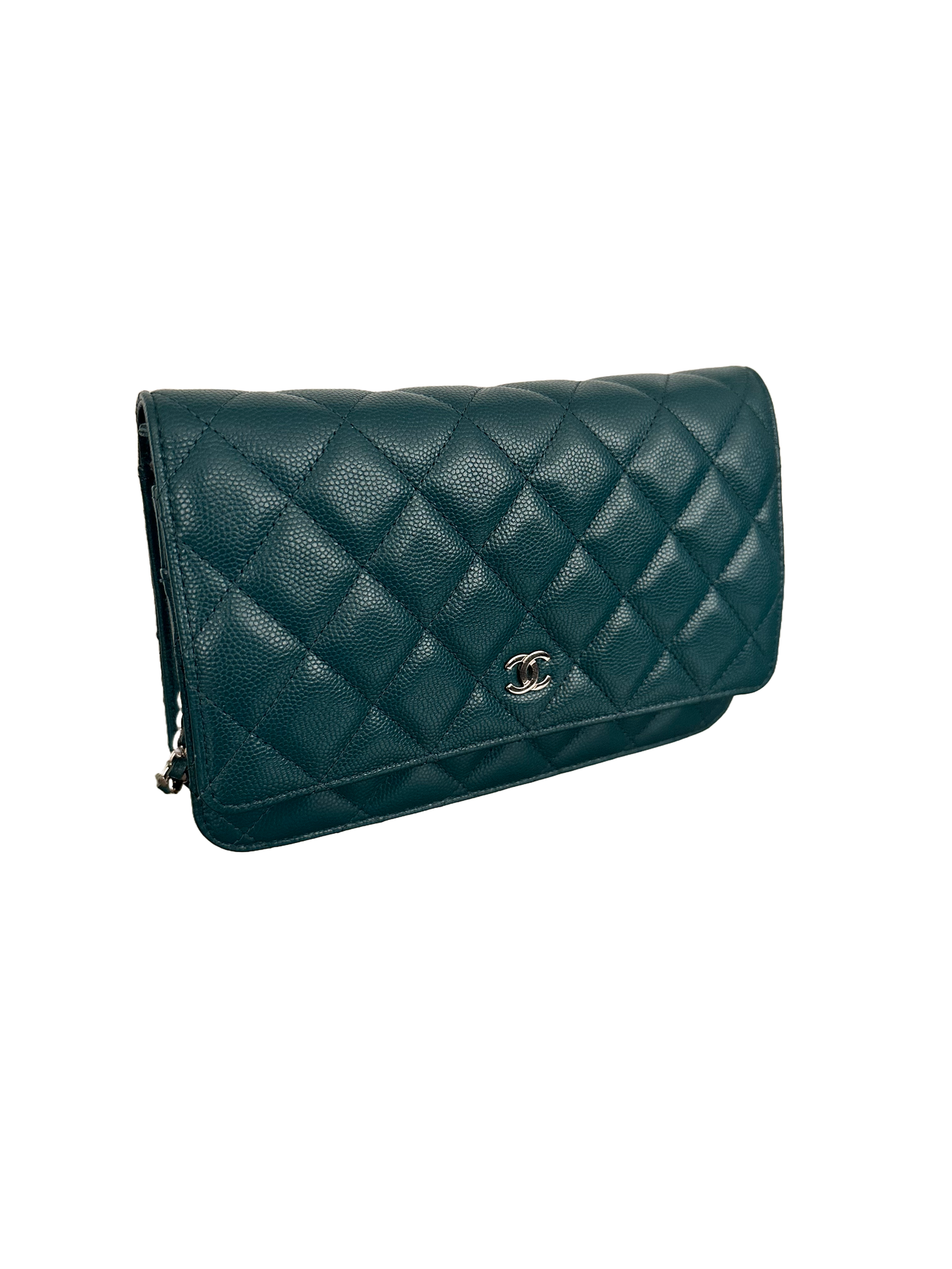 Chanel Quilted Classic Flap Wallet On Chain WOC Caviar Dark Turquoise Teal Green Blue